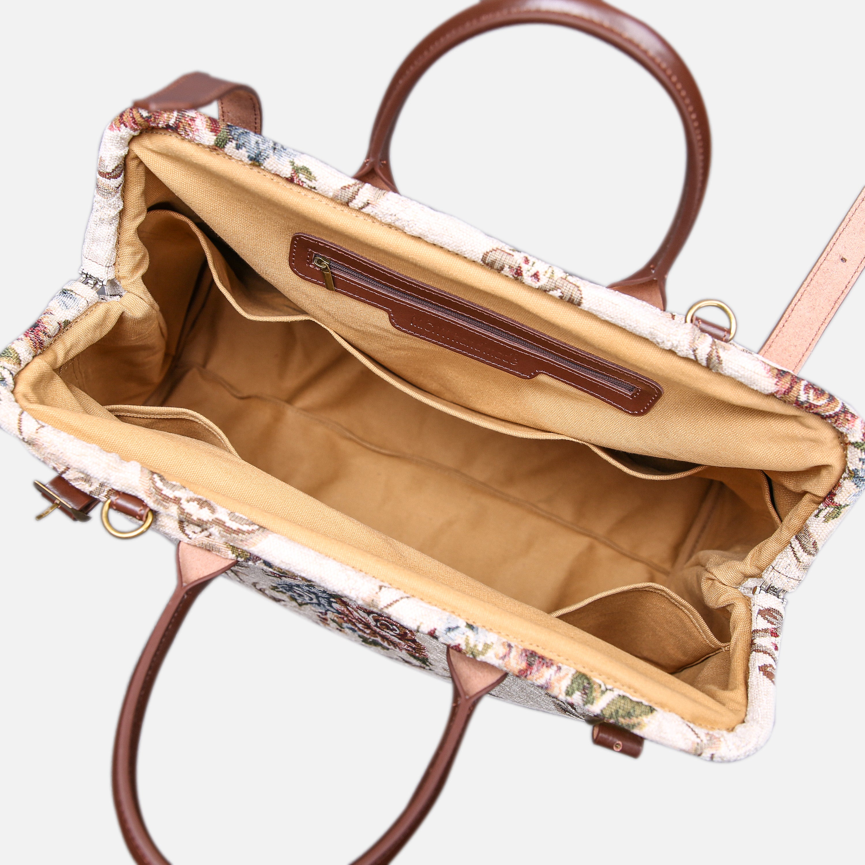 Floral Cream Large Carpetbag   of America inside