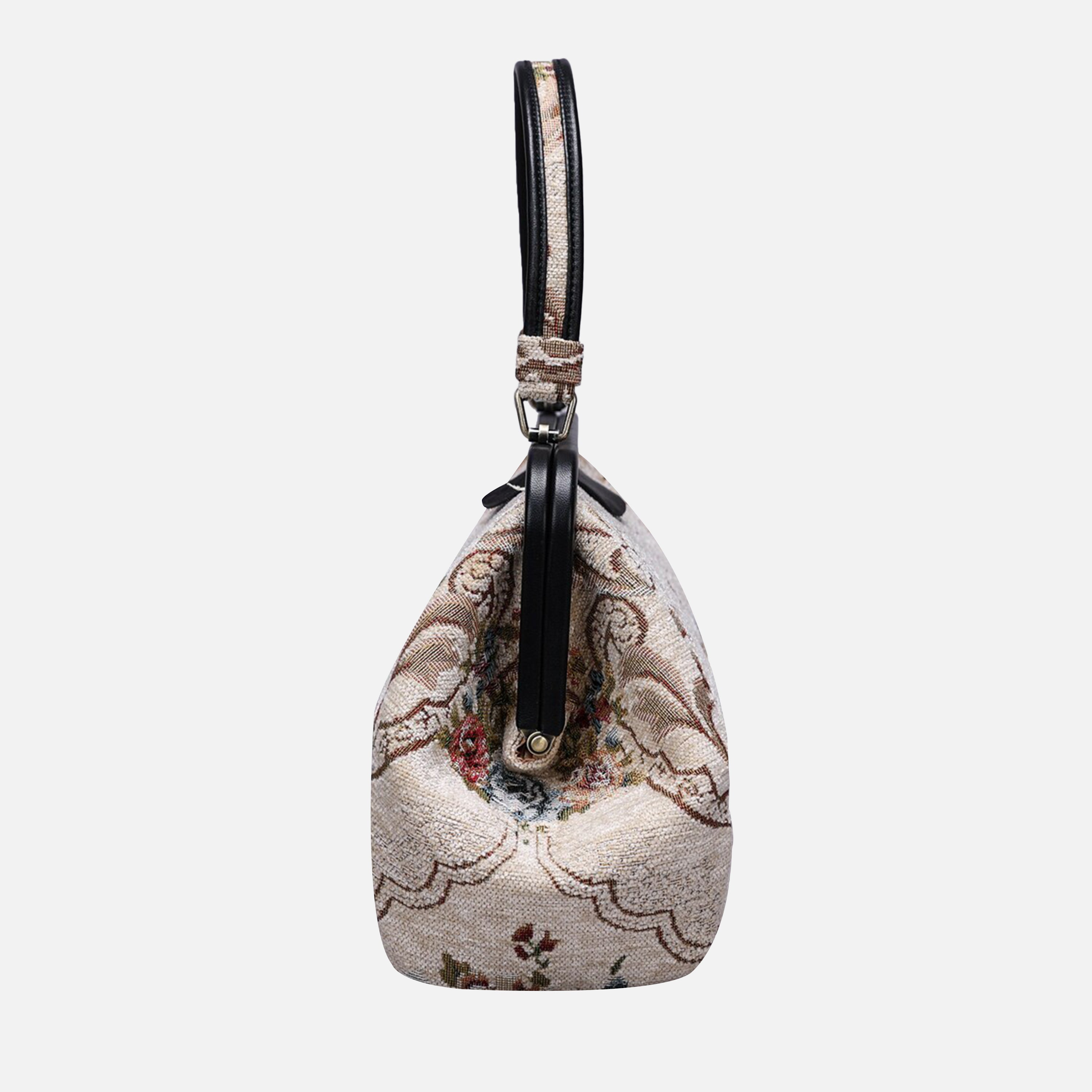 Floral Cream Top Handle Purse carpet bag of America side