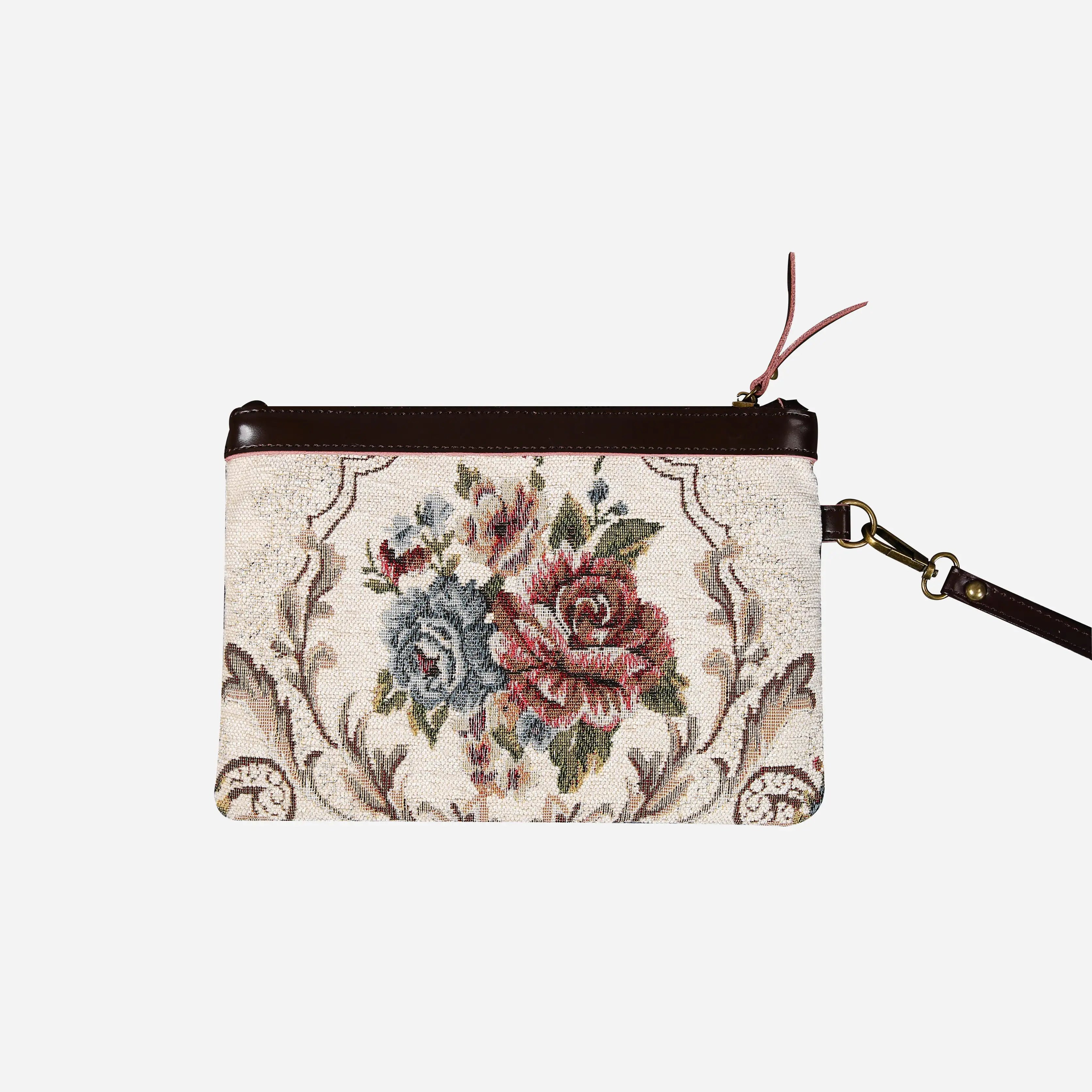Floral Cream Wristlet Clutch carpet bag MCW Handmade-2