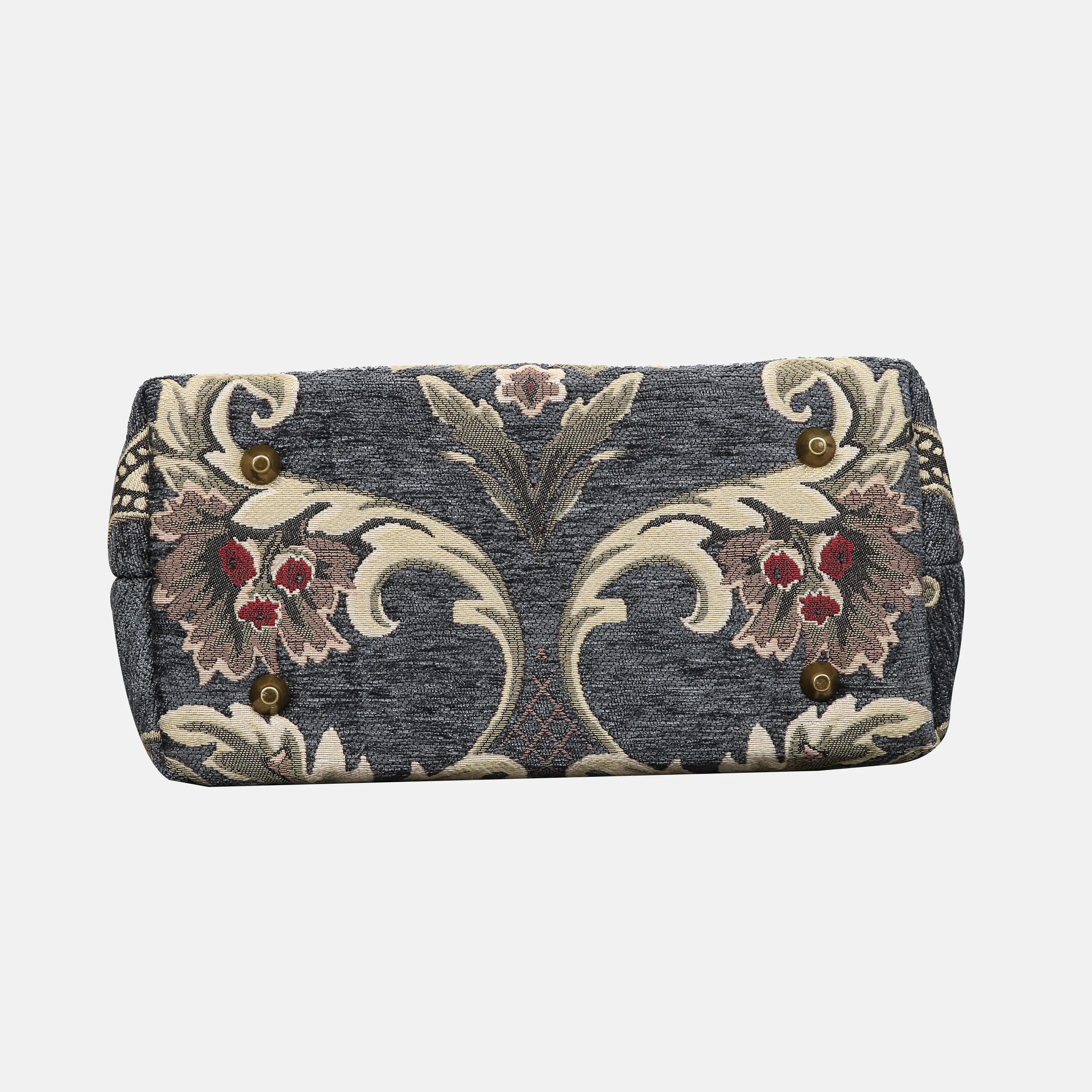 Floral Green Gray Carpet Satchel carpet bag MCW Handmade of America bottom