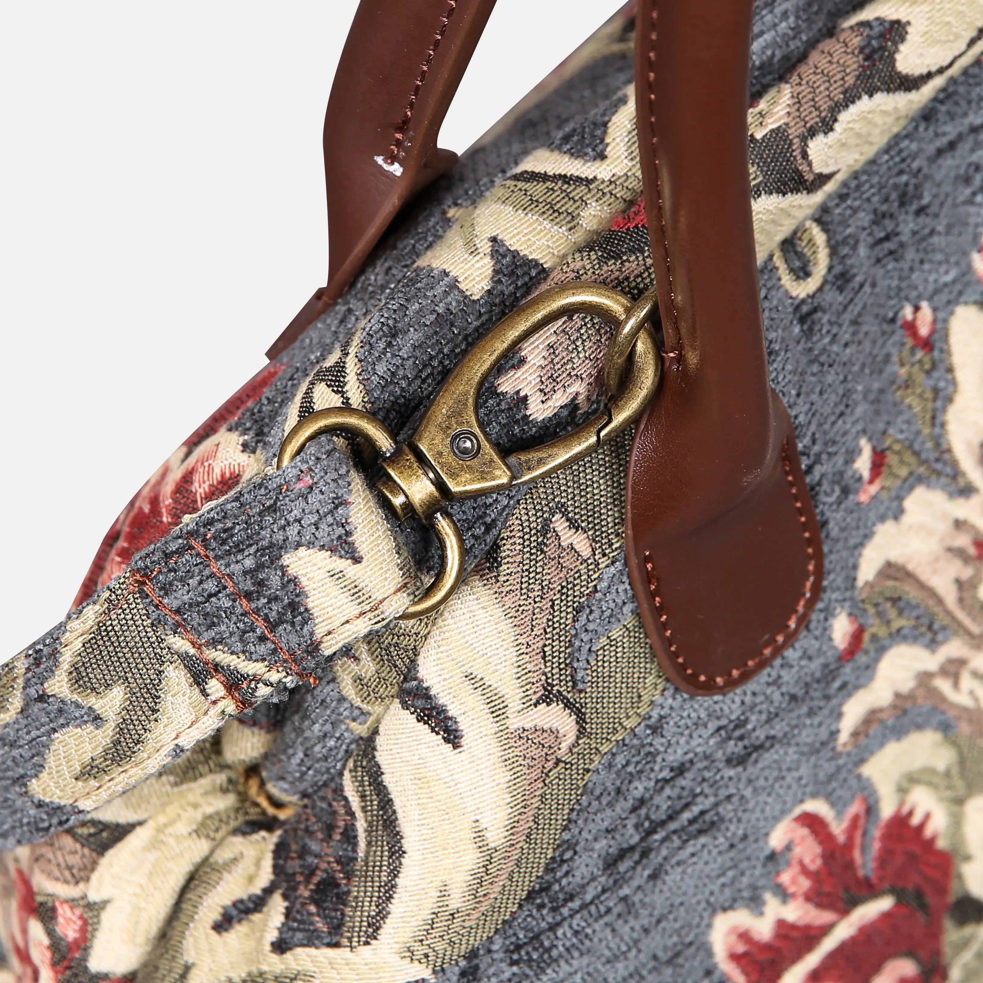 Floral Green Gray Carpet Satchel carpet bag MCW Handmade of America buckle
