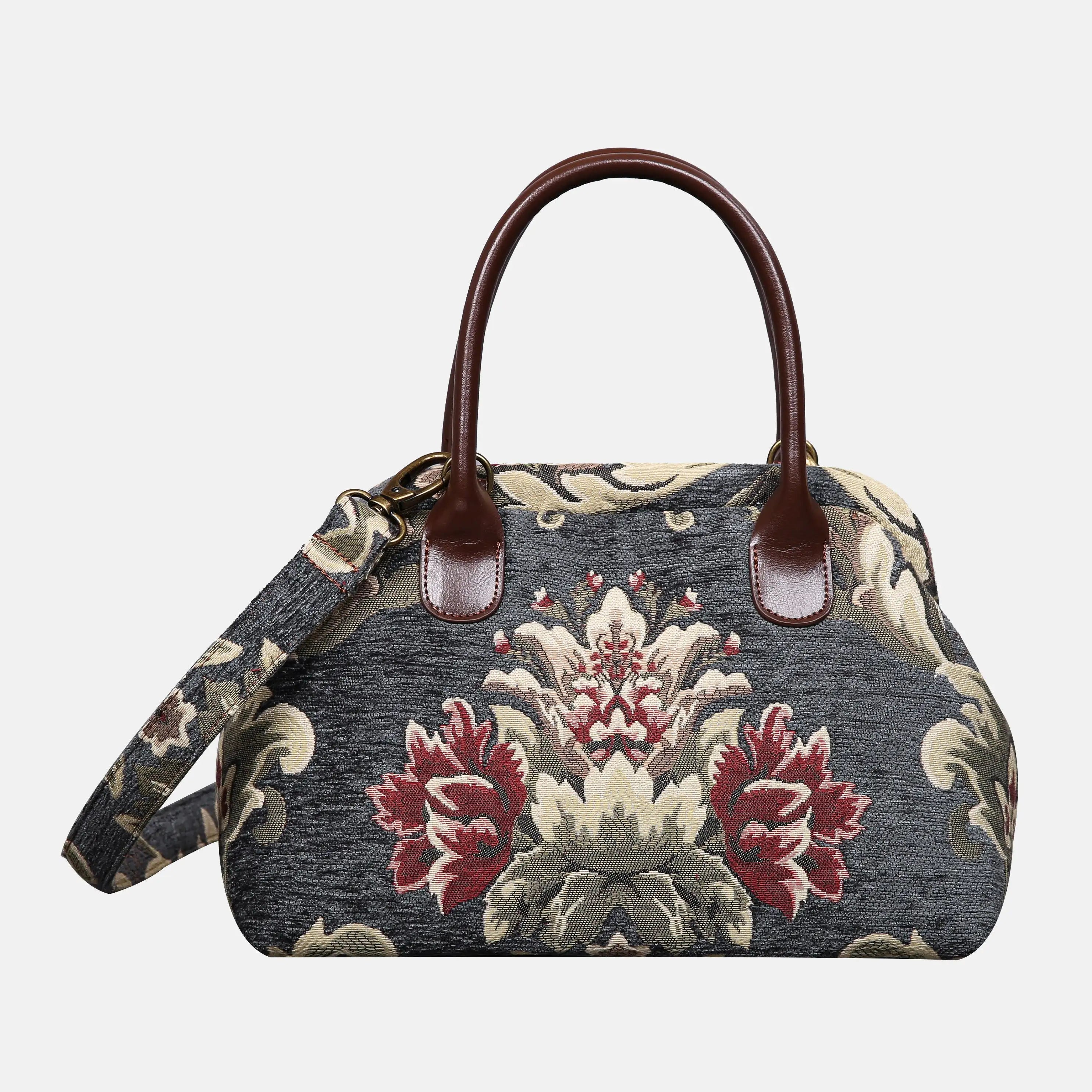 Floral Green Gray Carpet Satchel carpet bag MCW Handmade of America main