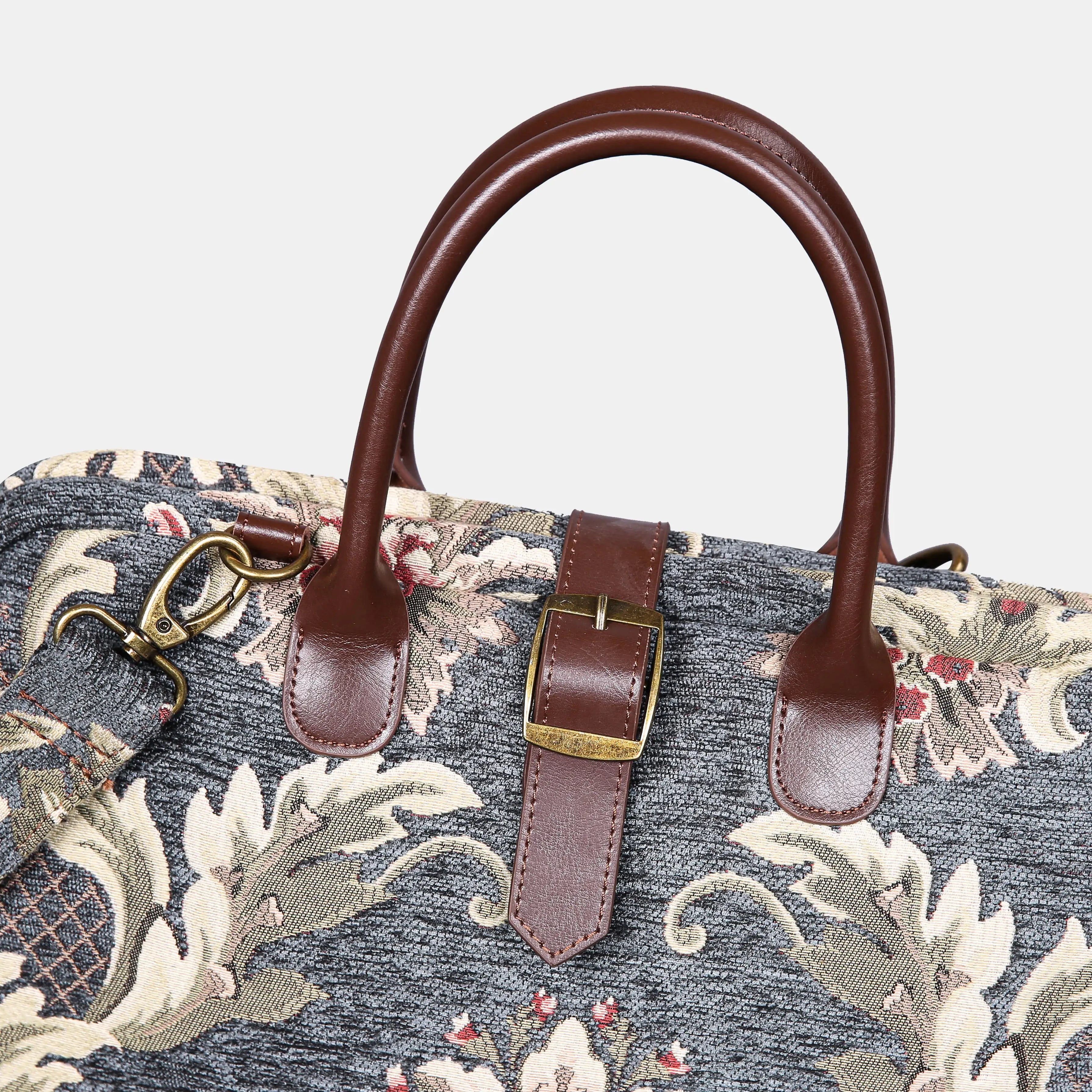 Baroque Floral Green Gray Mary Poppins Weekender carpet bag MCW Handmade buckle
