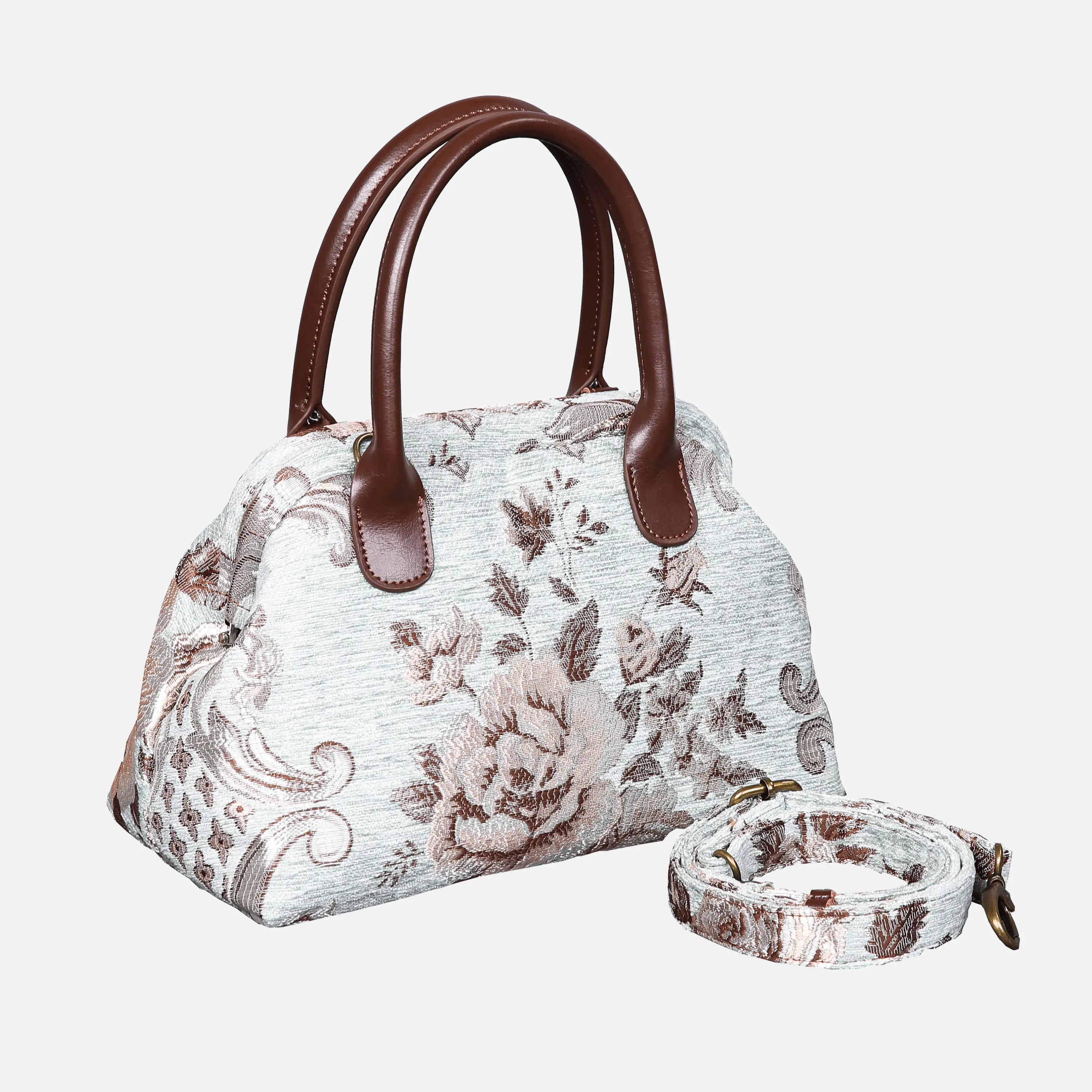 Floral Mint Carpet Satchel carpet bag MCW Handmade front side