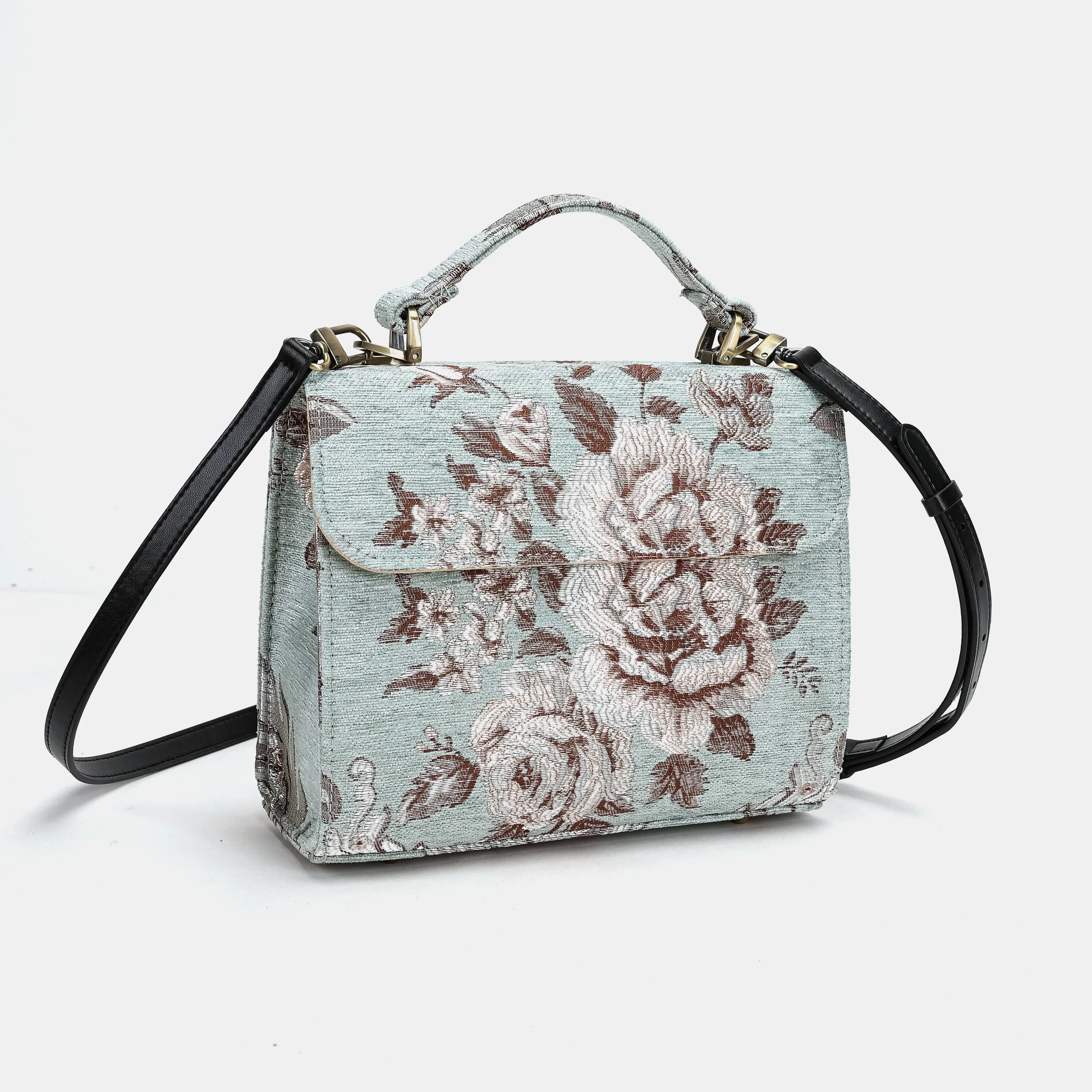 Floral Mint Flap Satchel Carpetbag of America front side