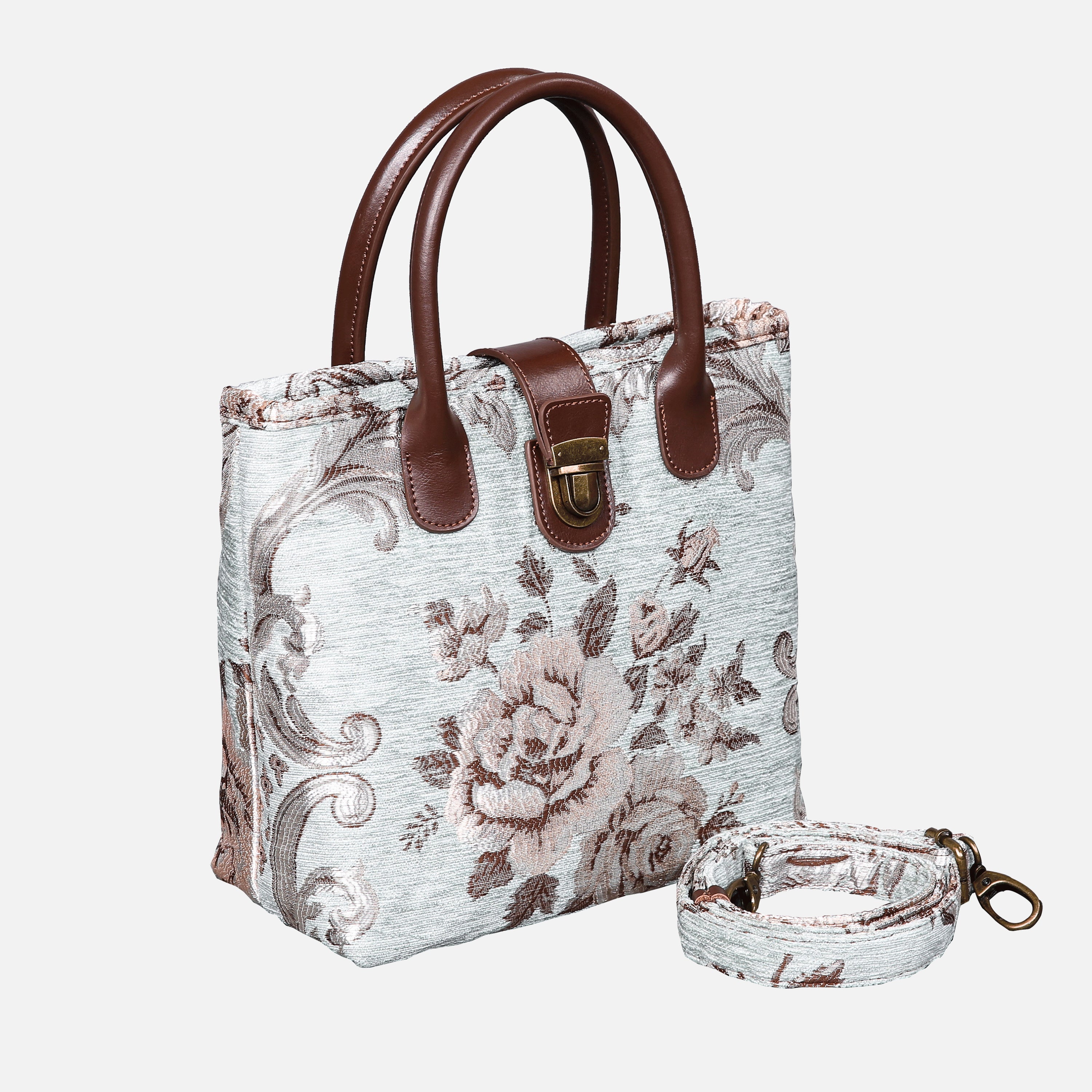 Floral Mint Tuck Lock Carpet Satchel carpet bag MCW Handmade of America with strap