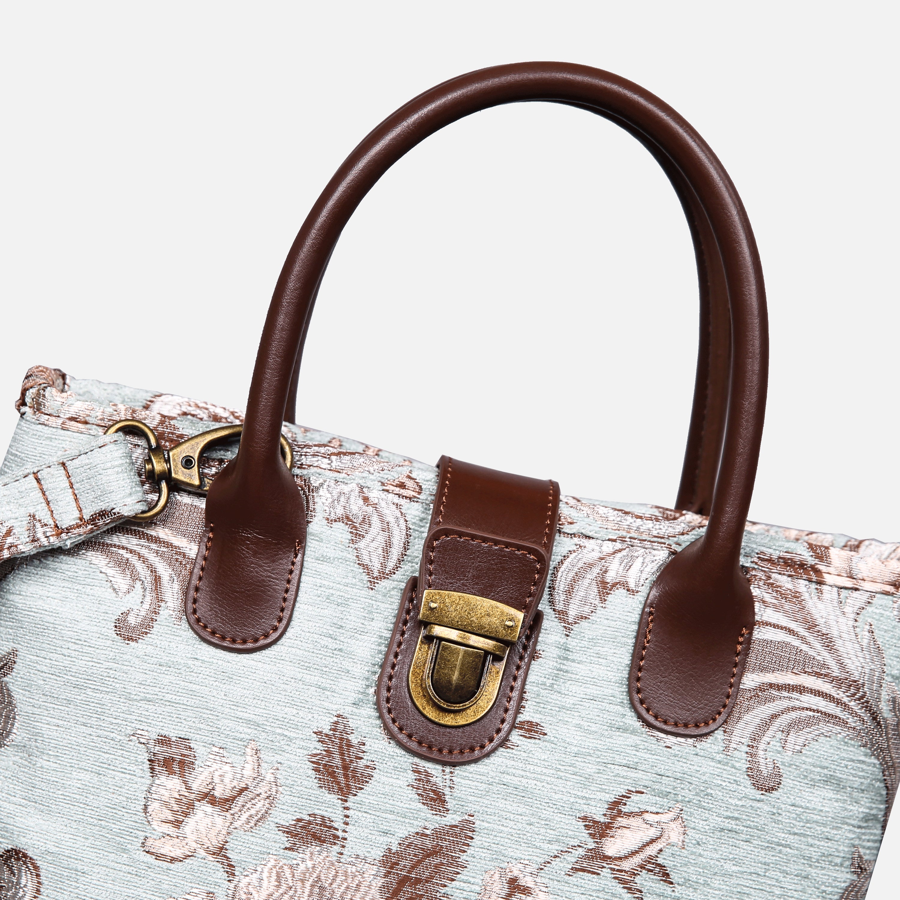 Floral Mint Tuck Lock Carpet Satchel carpet bag MCW Handmade of America details