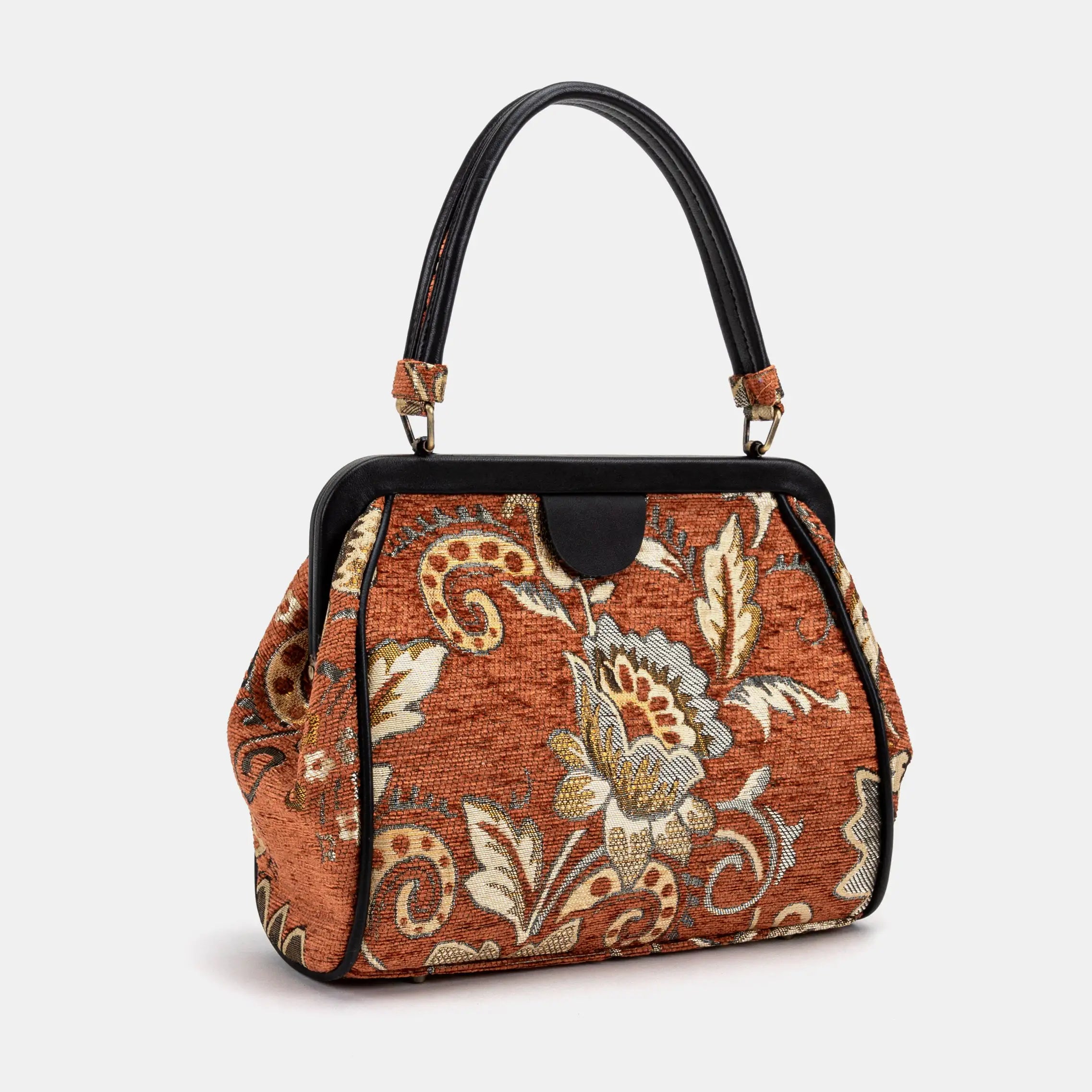 Floral Paisley Orange Alma Satchel of America front side