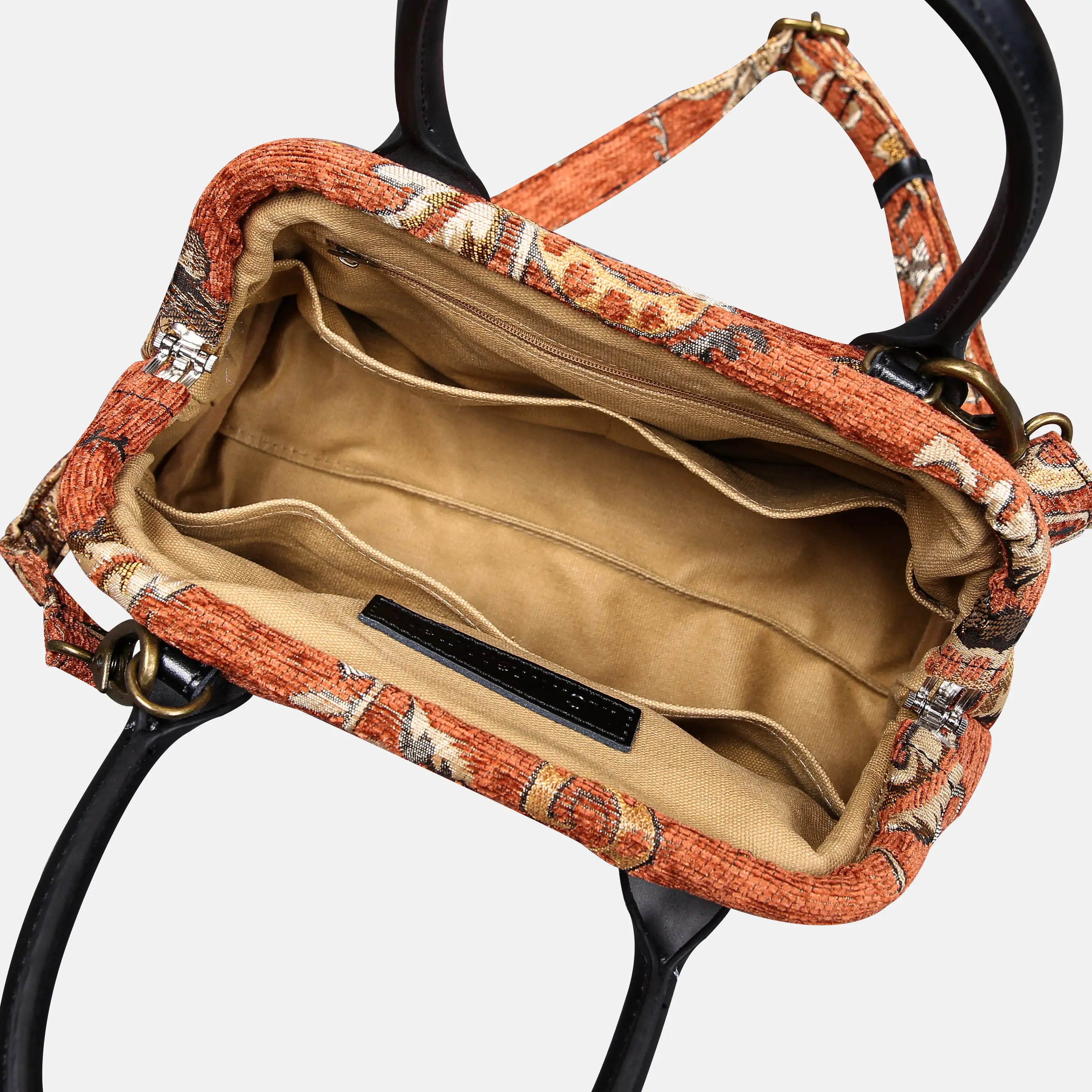 Floral Paisley Orange Carpet Satchel carpet bag MCW Handmade inside