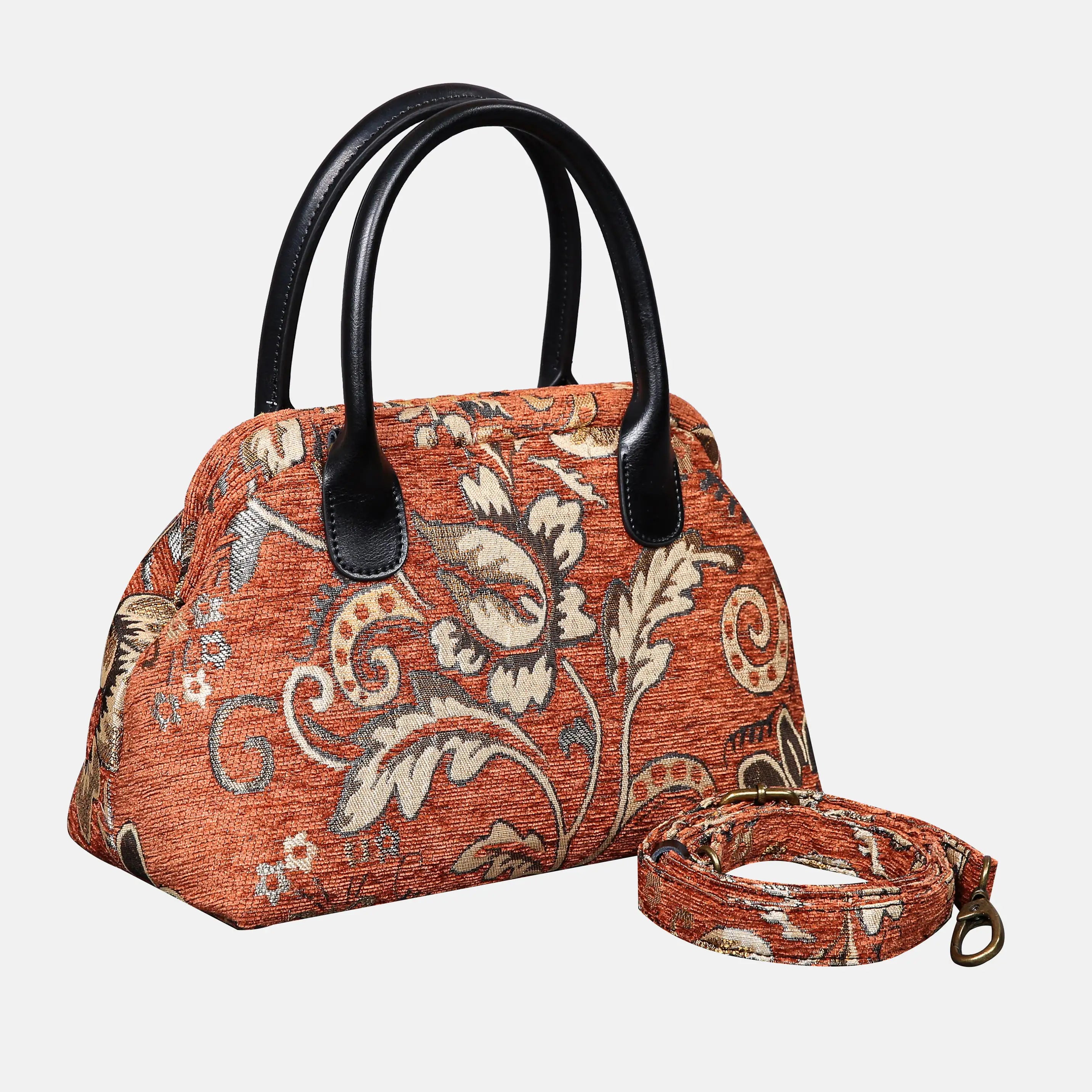 Floral Paisley Orange Carpet Satchel carpet bag MCW Handmade front side