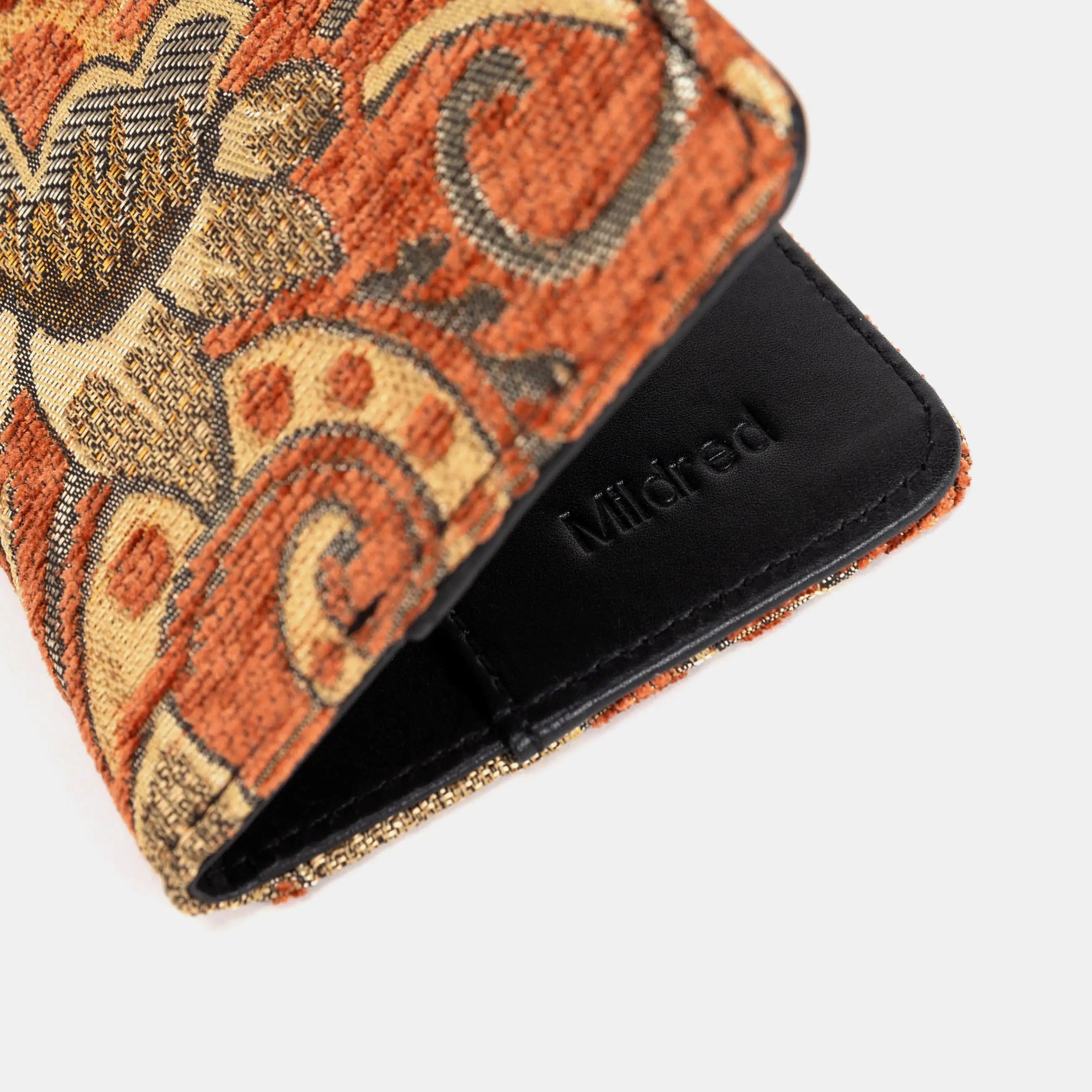 Checkbook Cover Carpetbag Floral Paisley Orange of America deep engrave
