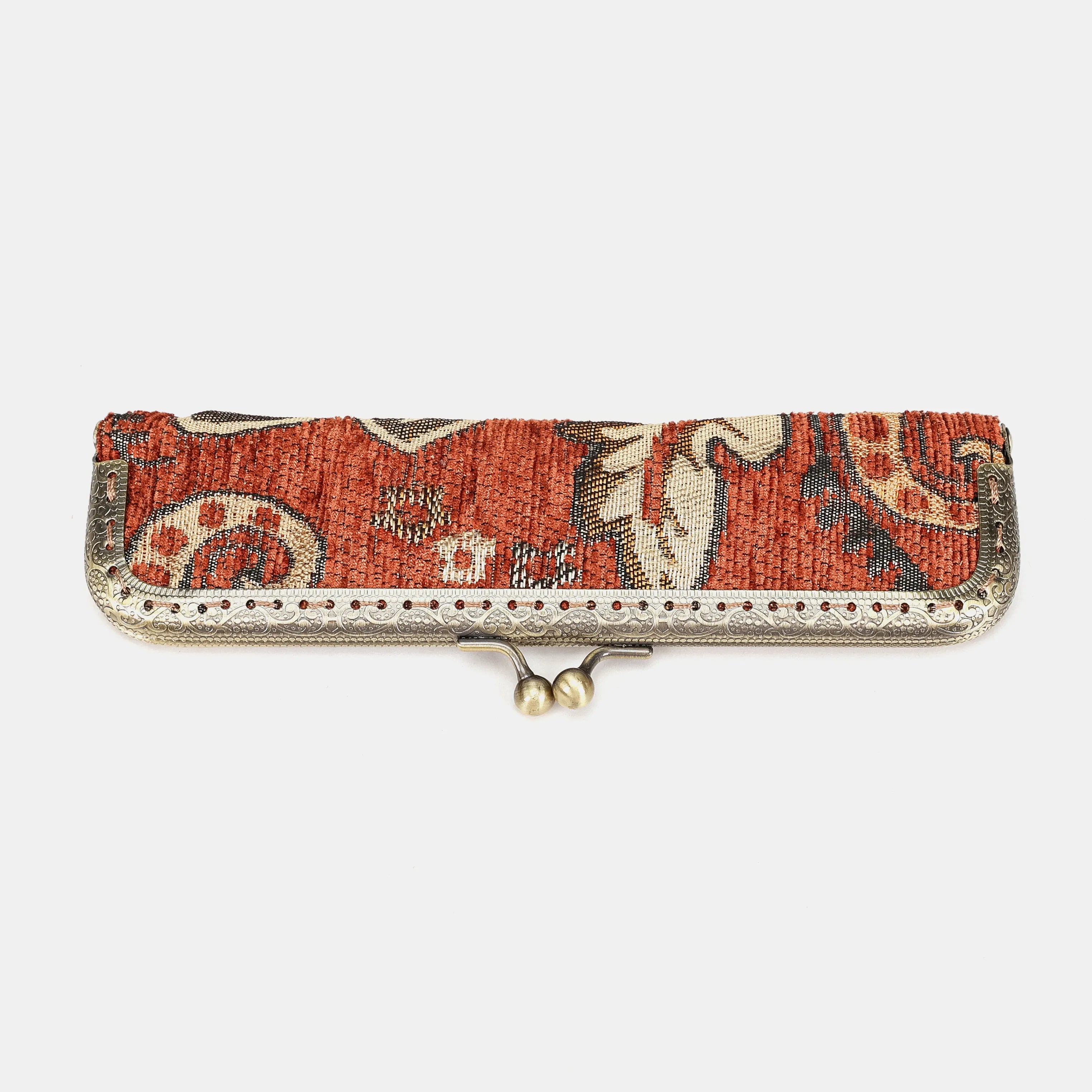 Floral Paisley Orange Duo Pen Case Carpetbag of America front