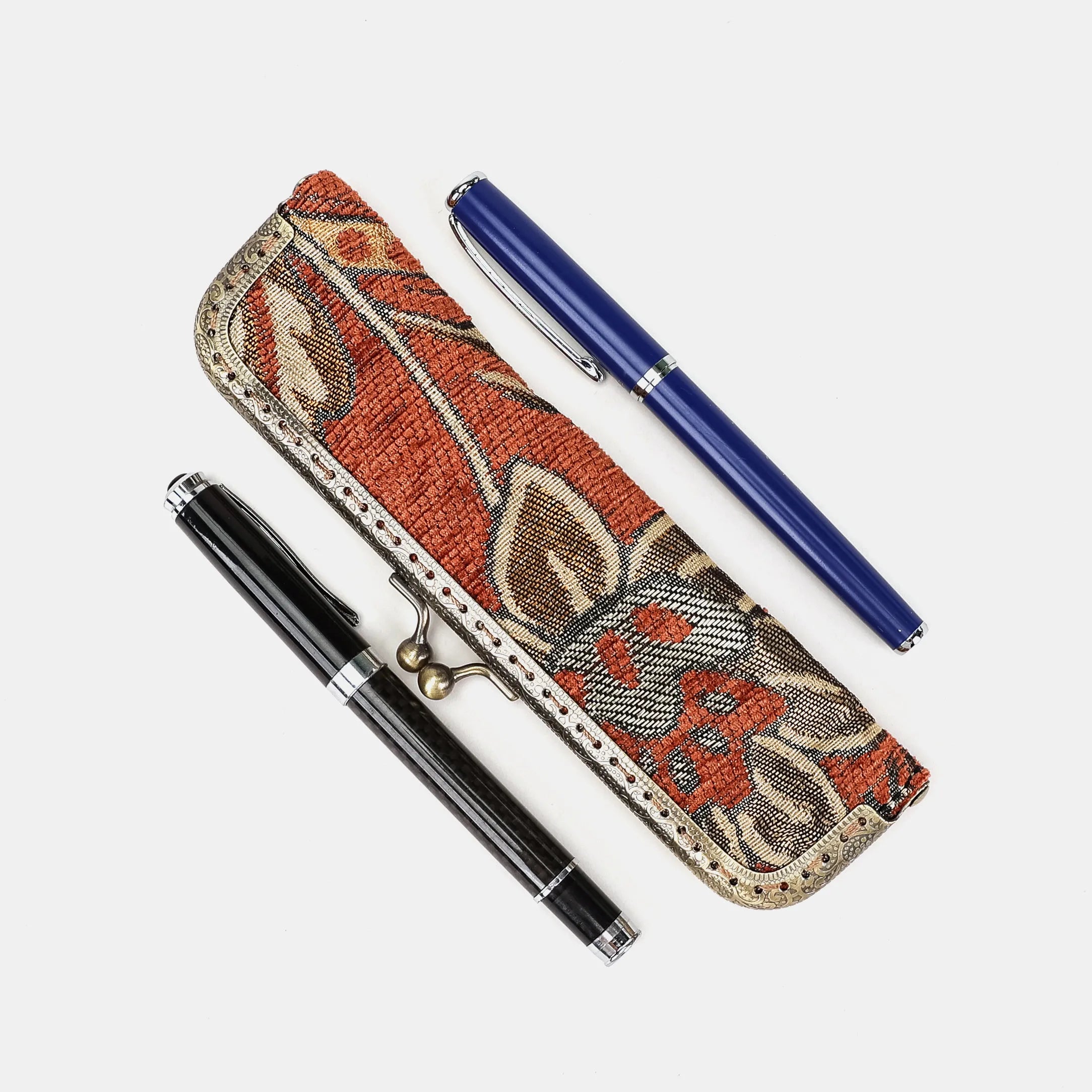 Floral Paisley Orange Duo Pen Case Carpetbag of America side