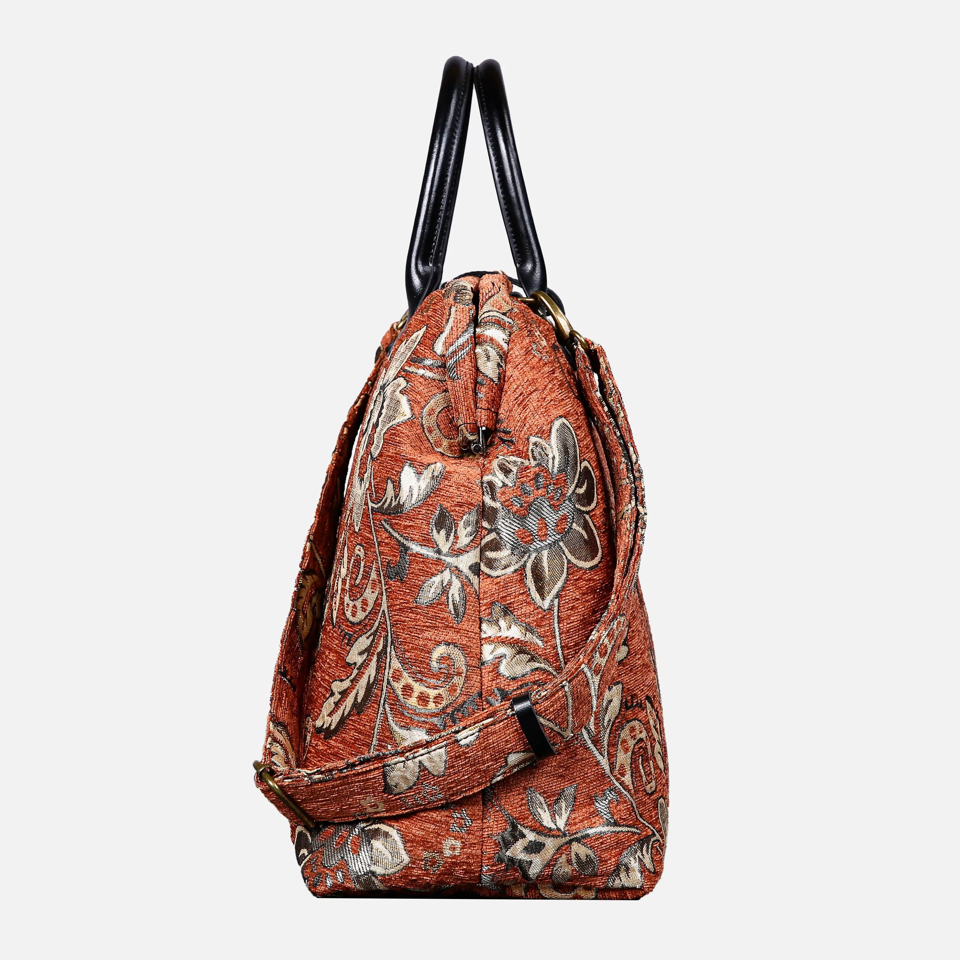 Floral Paisley Orange Mary Poppins Weekender carpet bag MCW Handmade side