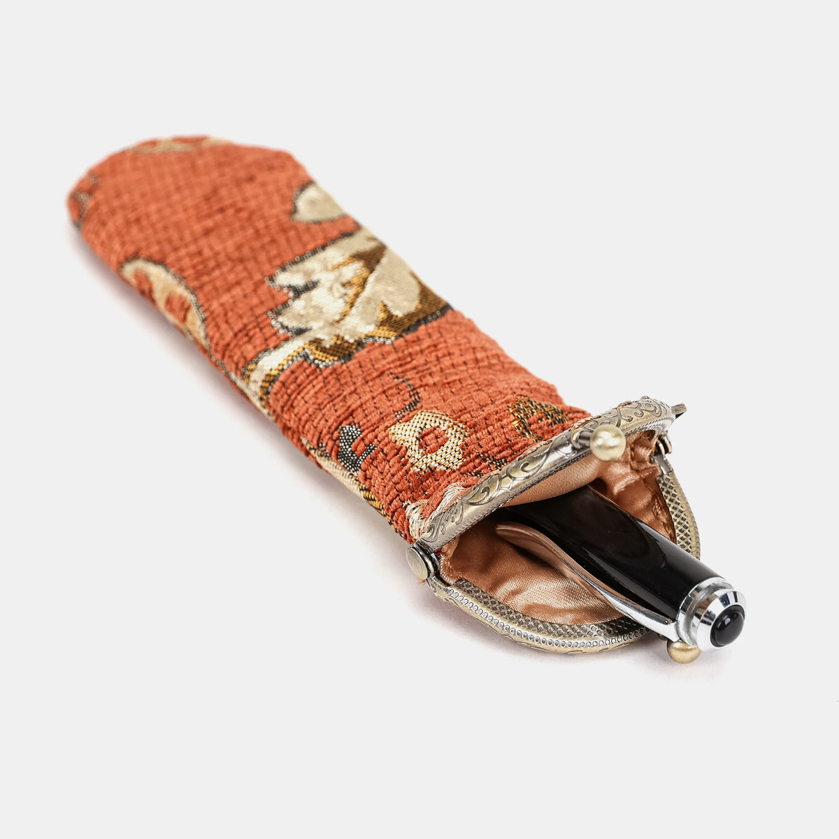 Floral Paisley Orange Solo Pen Case Carpetbag of America in use