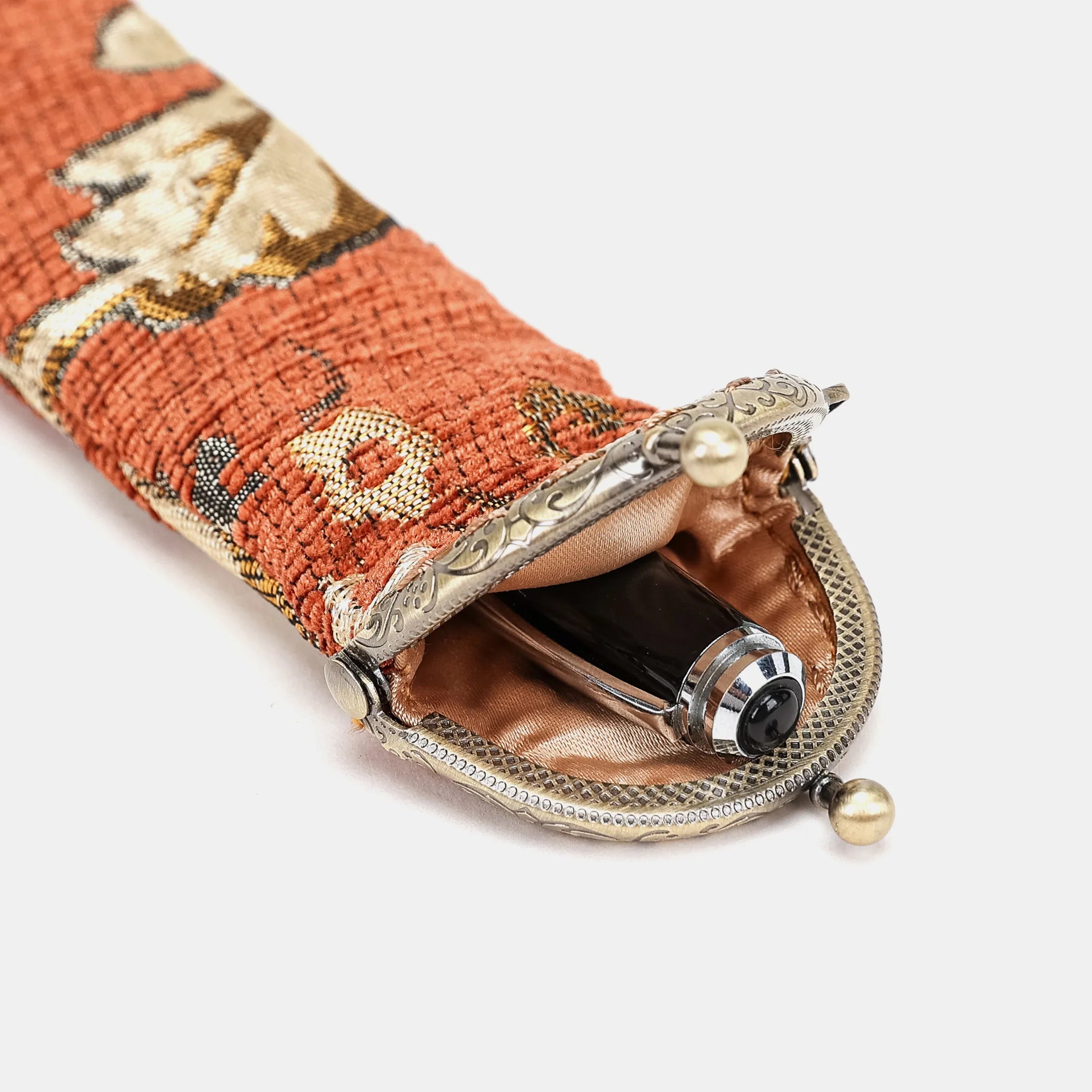 Floral Paisley Orange Solo Pen Case Carpetbag of America open