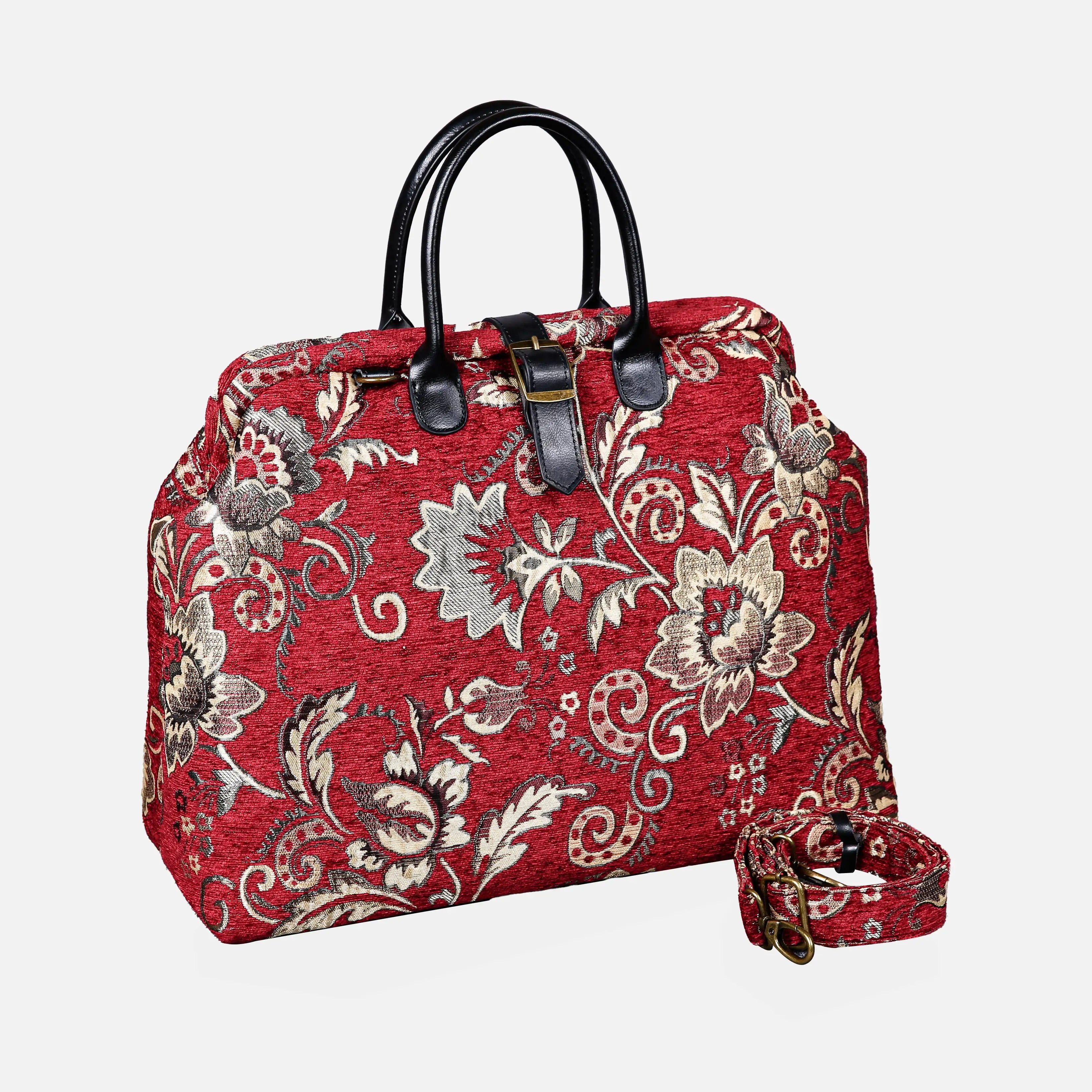 Floral Paisley Red Mary Poppins Weekender carpet bag MCW Handmade front side