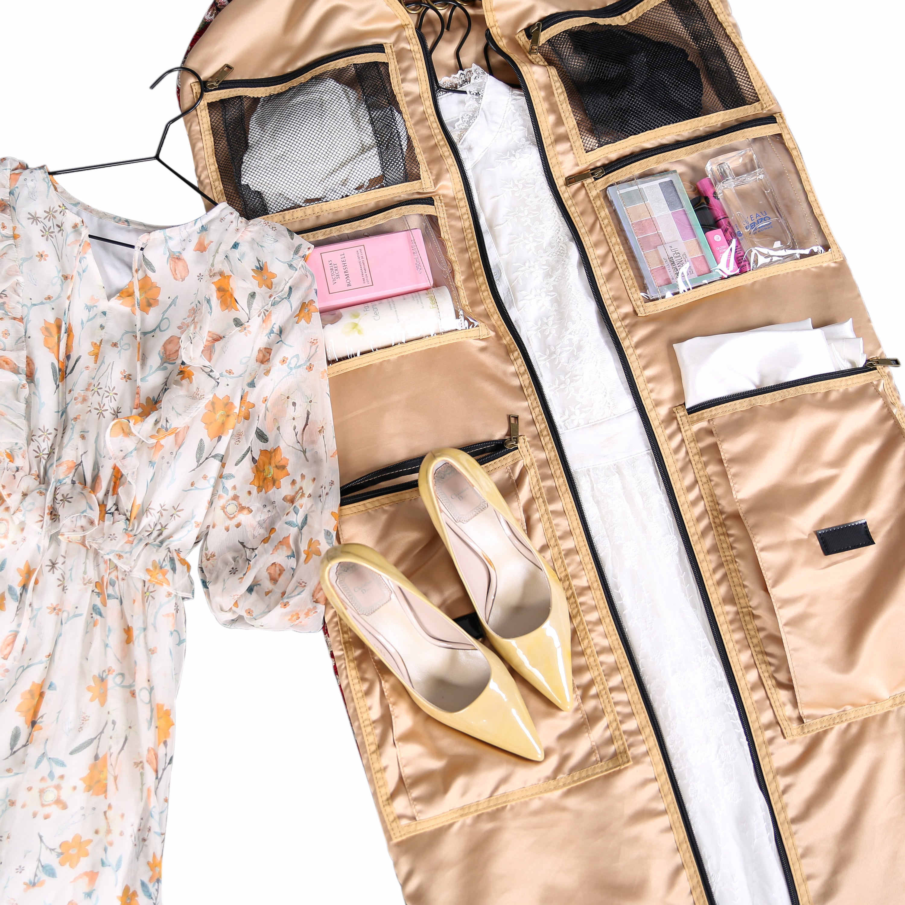 Floral Red Carpet Garment Bag carpet bag of America in use