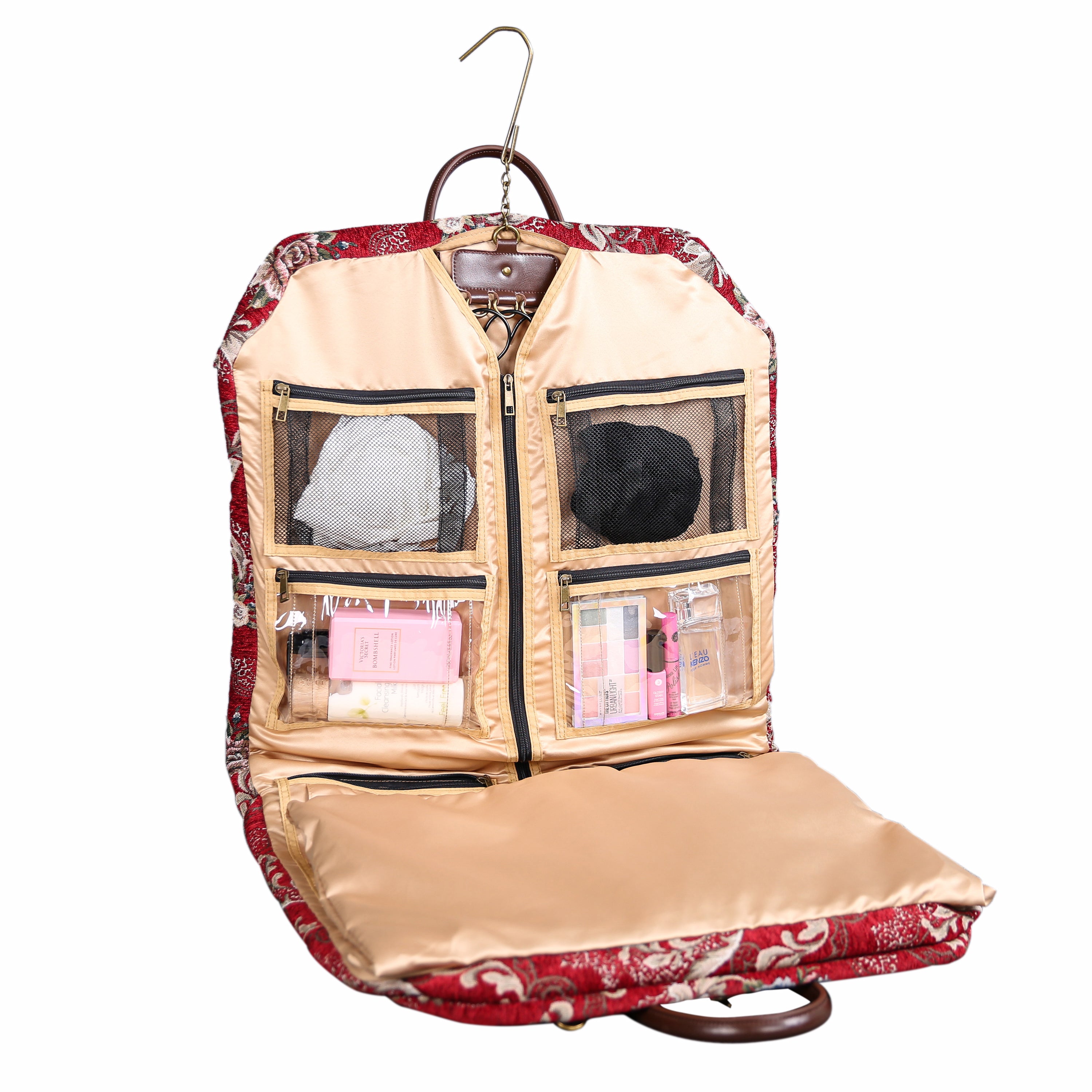Floral Red Carpet Garment Bag carpet bag of America in use