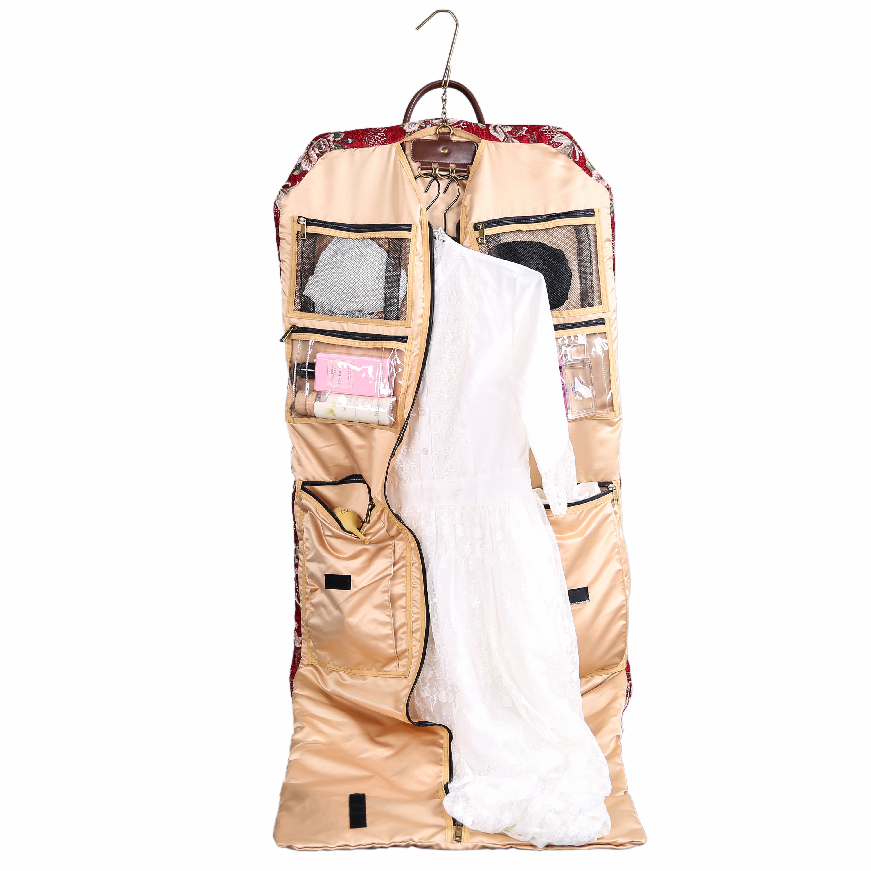 Floral Red Carpet Garment Bag carpet bag of America in use