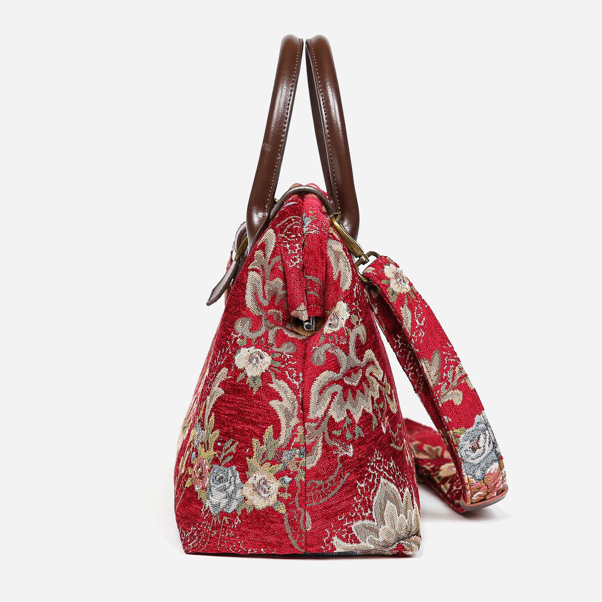 Floral Wine Carpet Handbag Purse carpet bag MCW Handmade of America side