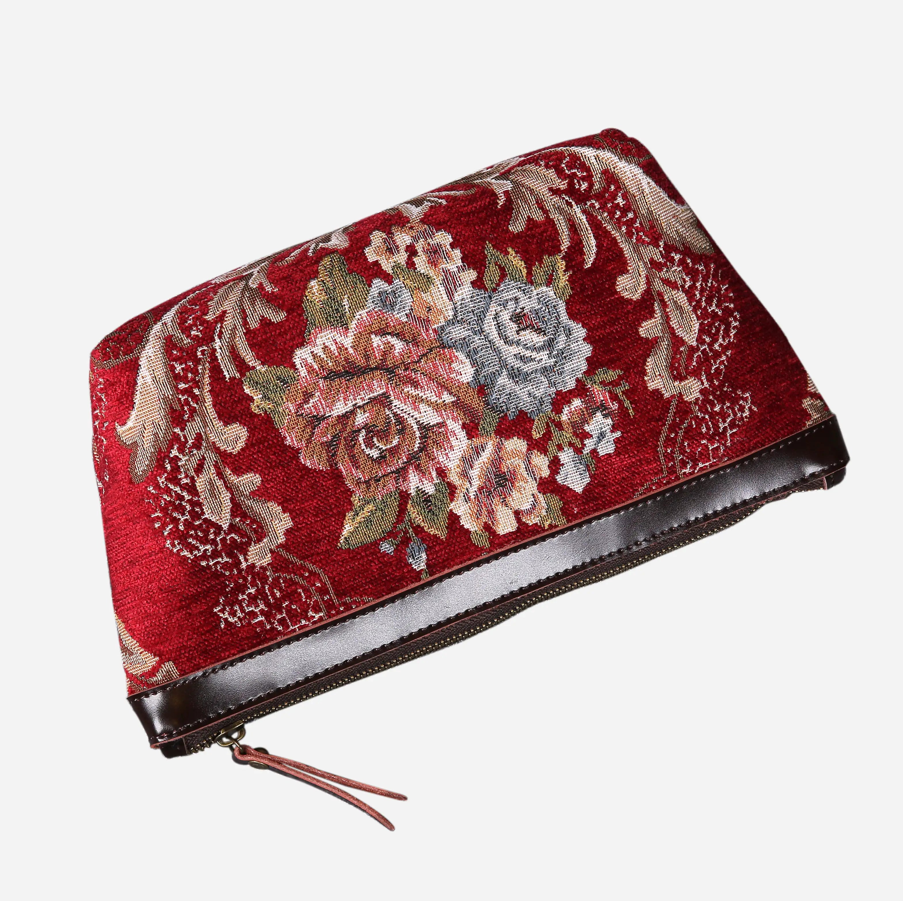 Floral Red Carpet Makeup Bag carpet bag MCW Handmade of America lay flat