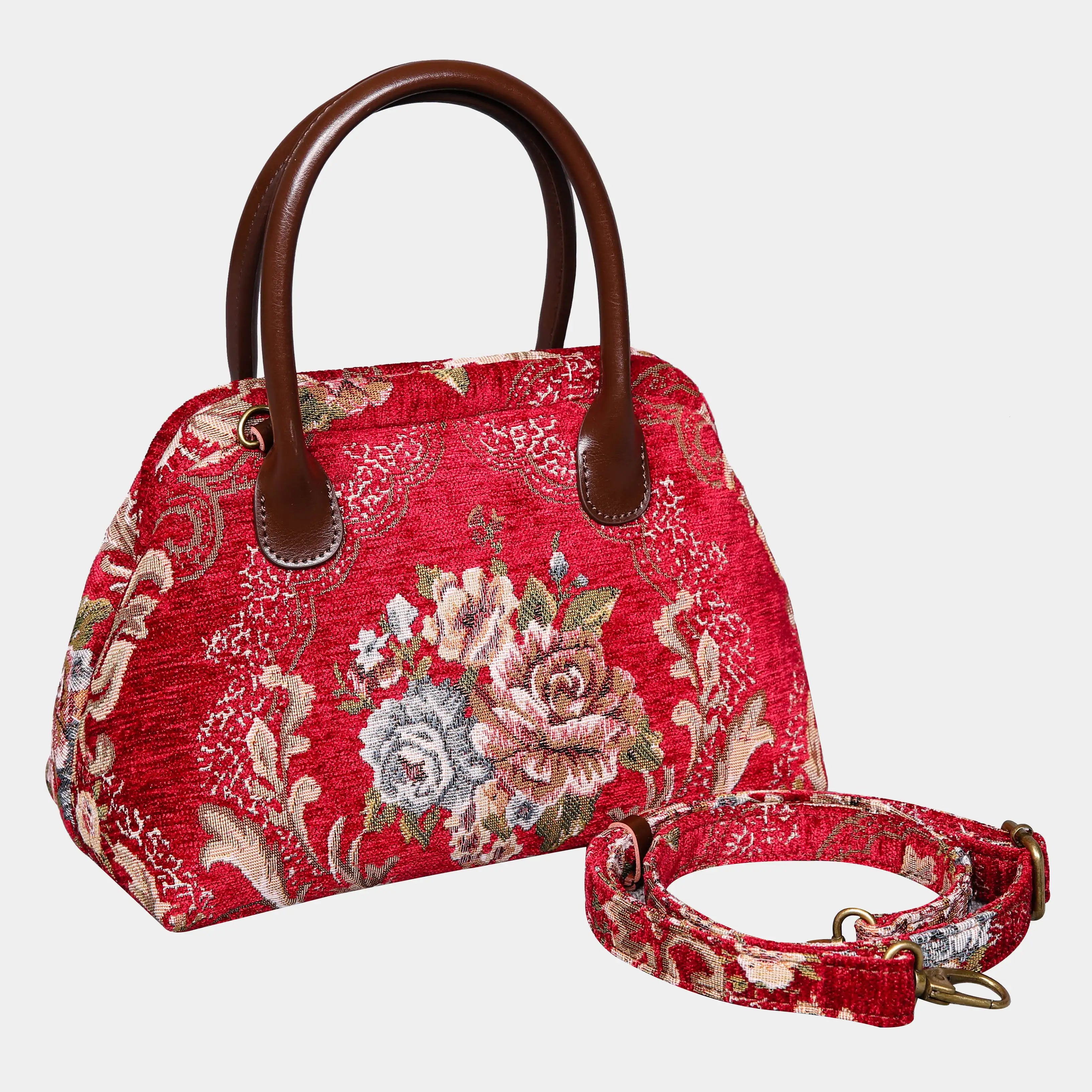 Floral Rose Carpet Satchel carpet bag MCW Handmade of America with strap