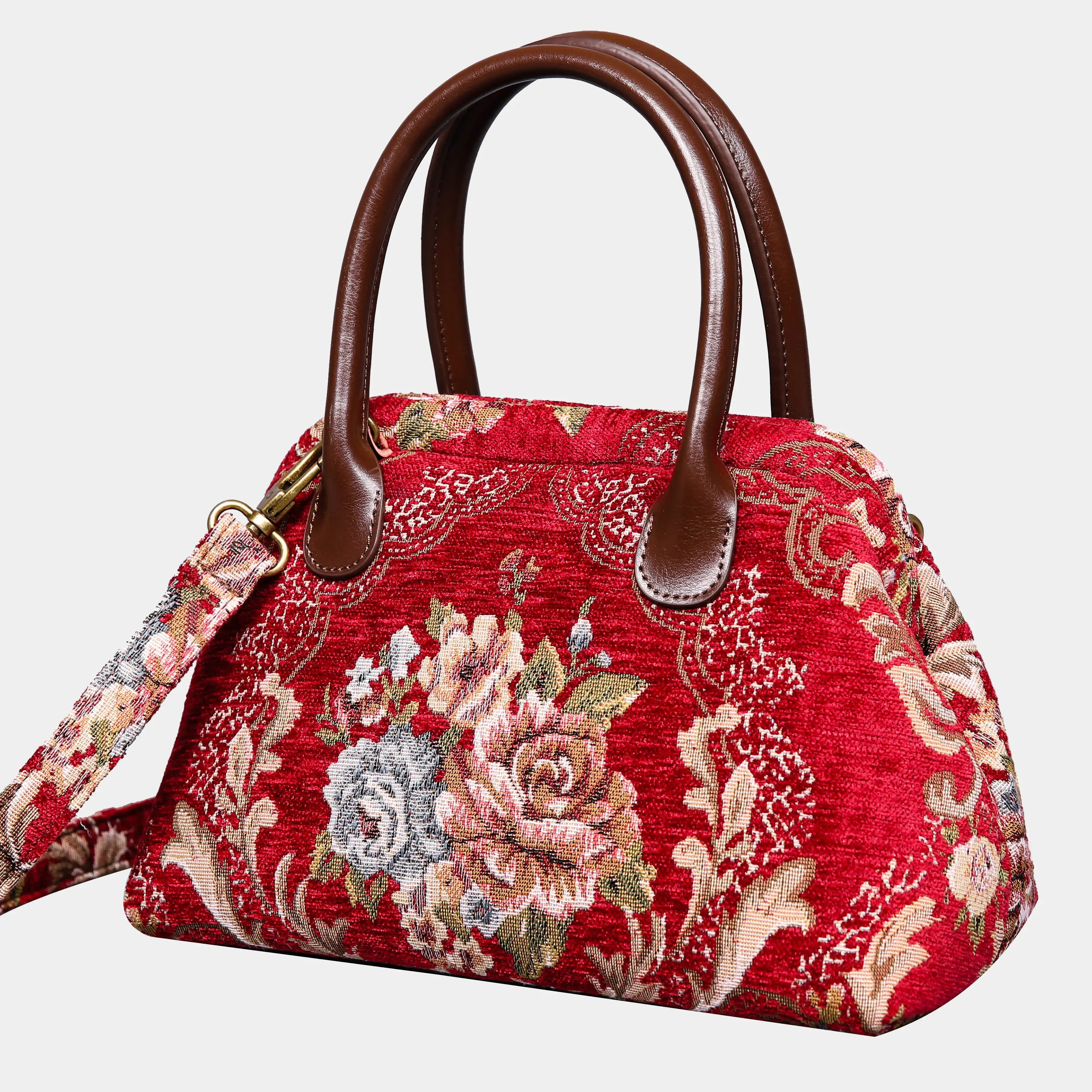 Floral Wine Carpet Satchel carpet bag MCW Handmade of America front