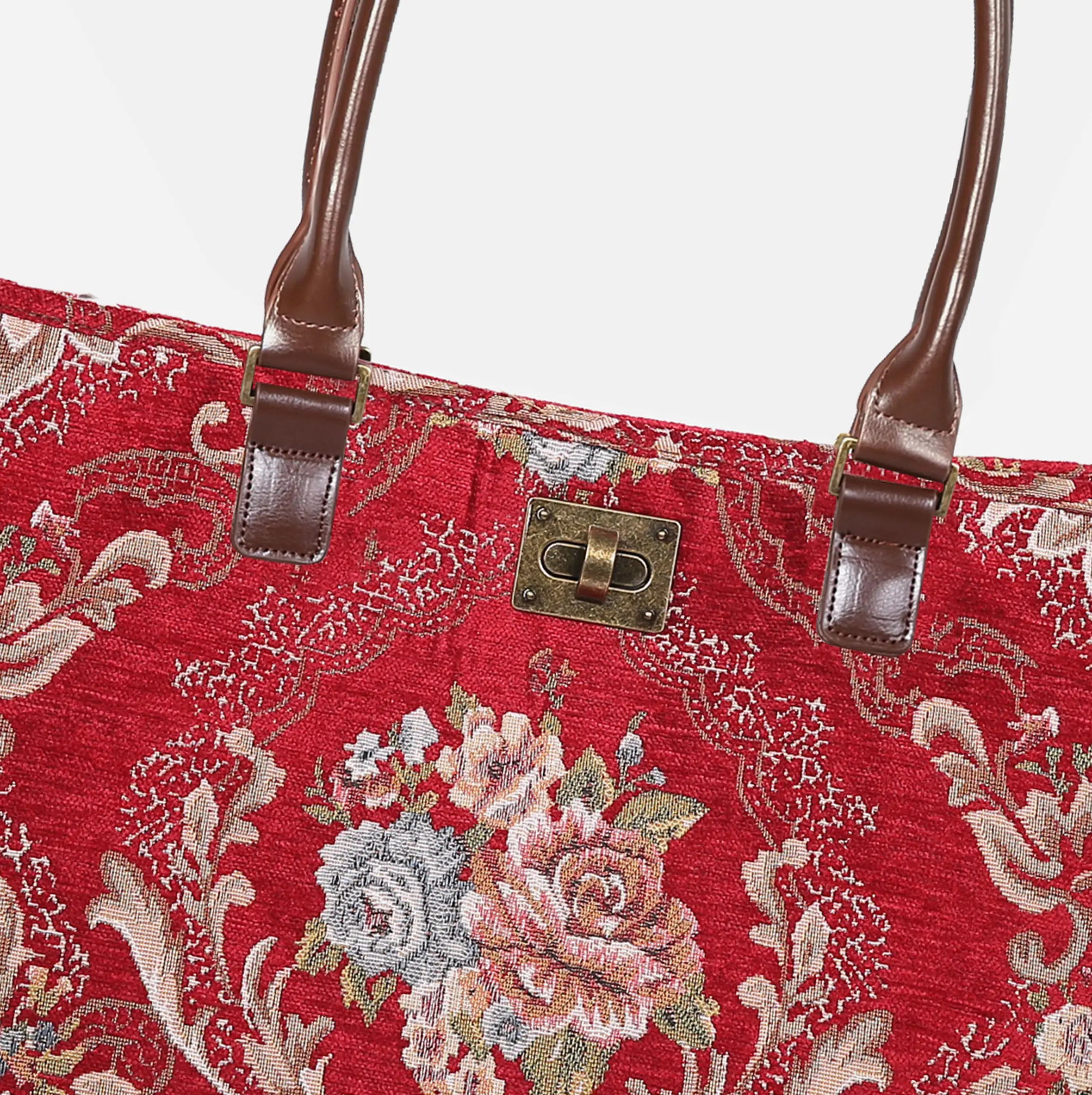 Floral Red Carpet Tote Shopper Carpetbag of America closure