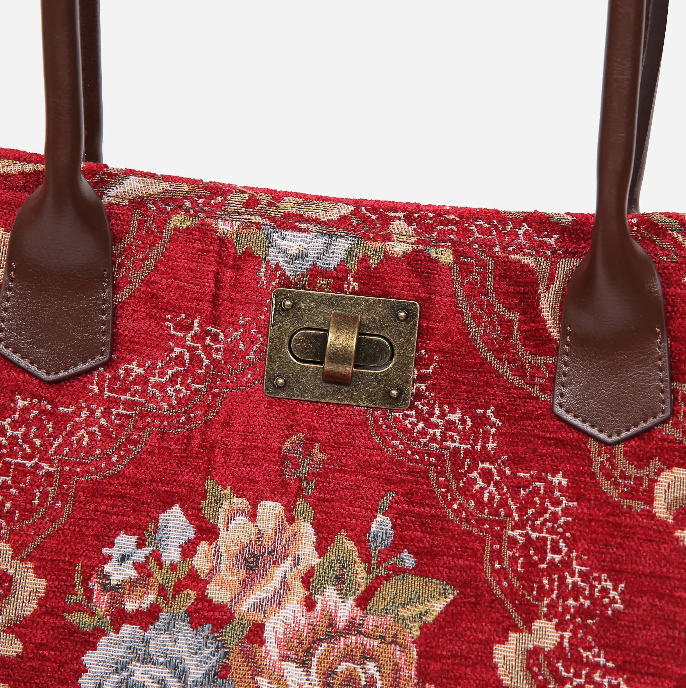 Floral Red Carpet Tote Shopper Carpetbag of America closure