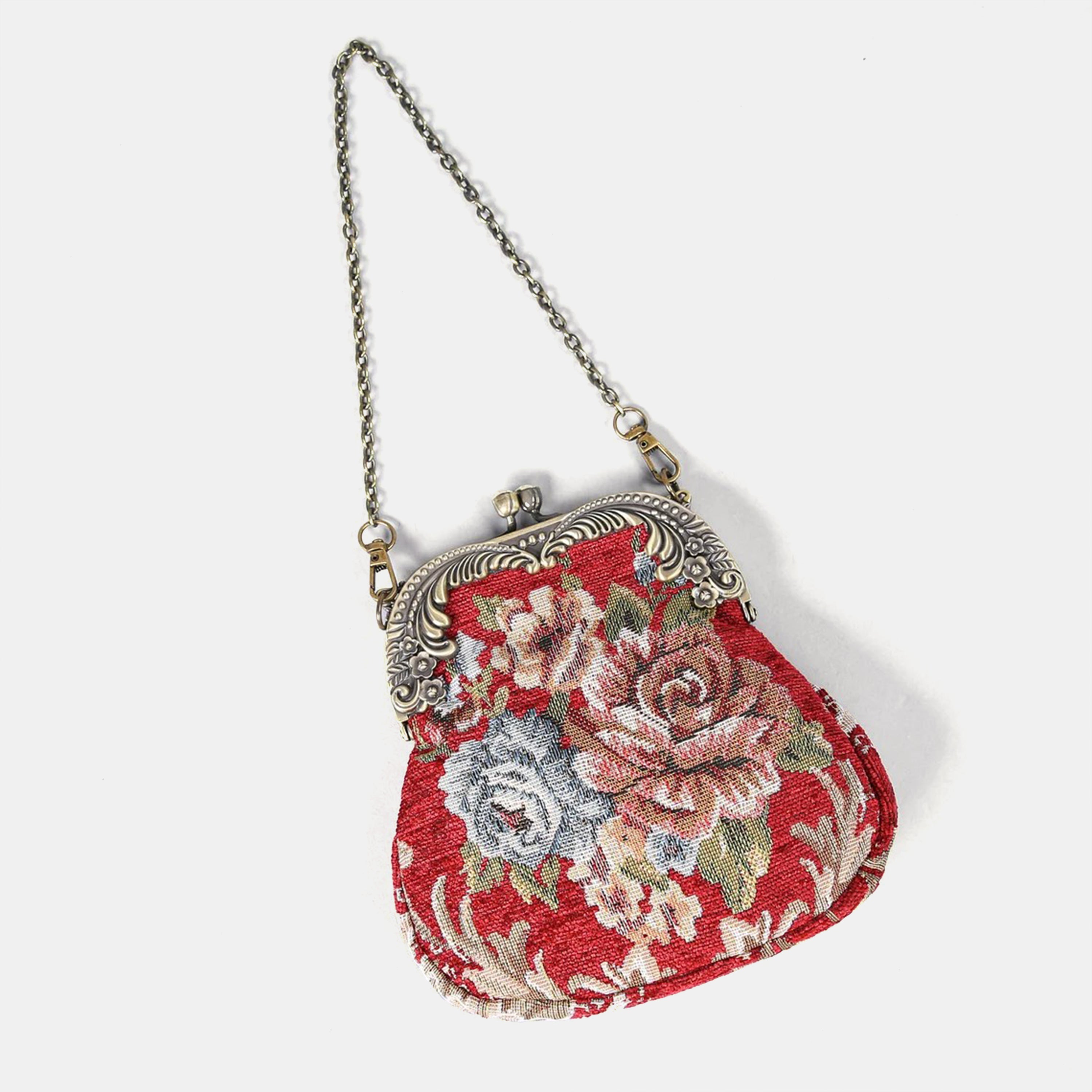 Floral Red Chatelaine Purse Medium carpet bag of America in use
