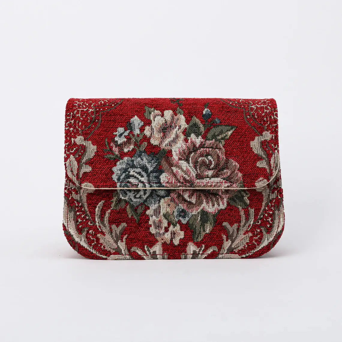 Floral Red Flap Crossbody Bag carpet bag of America overview
