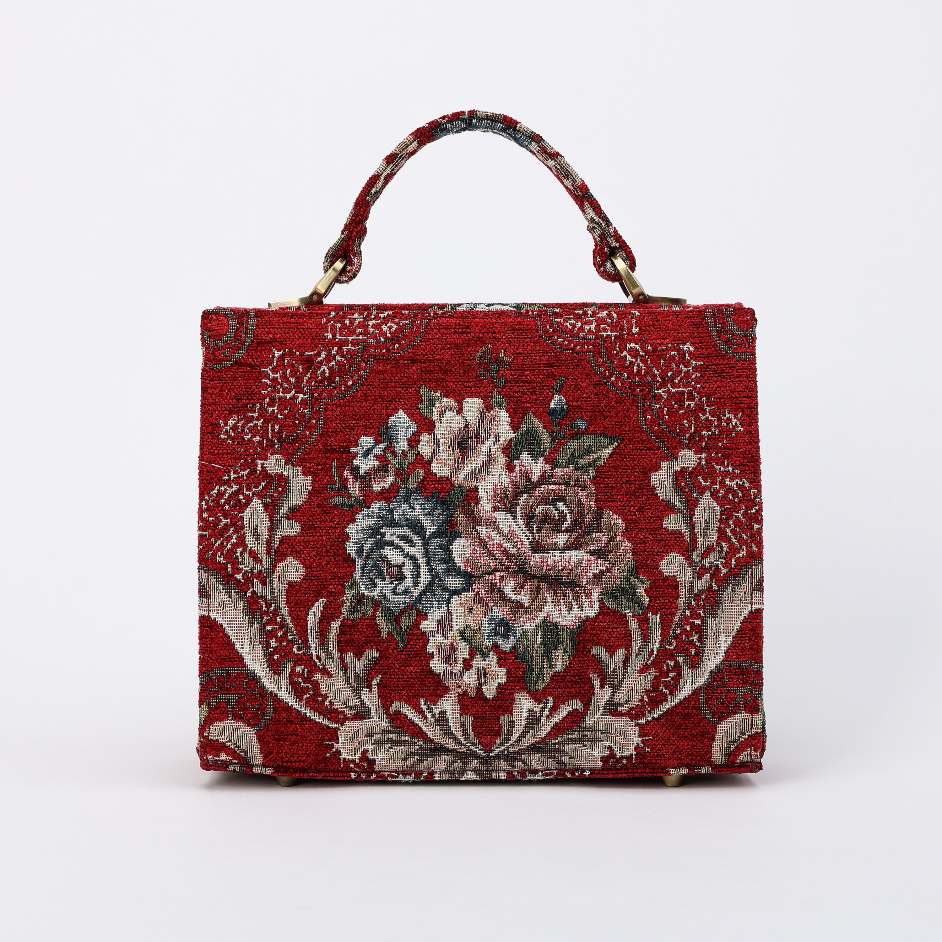 Floral Red Flap Satchel Carpetbag of America back