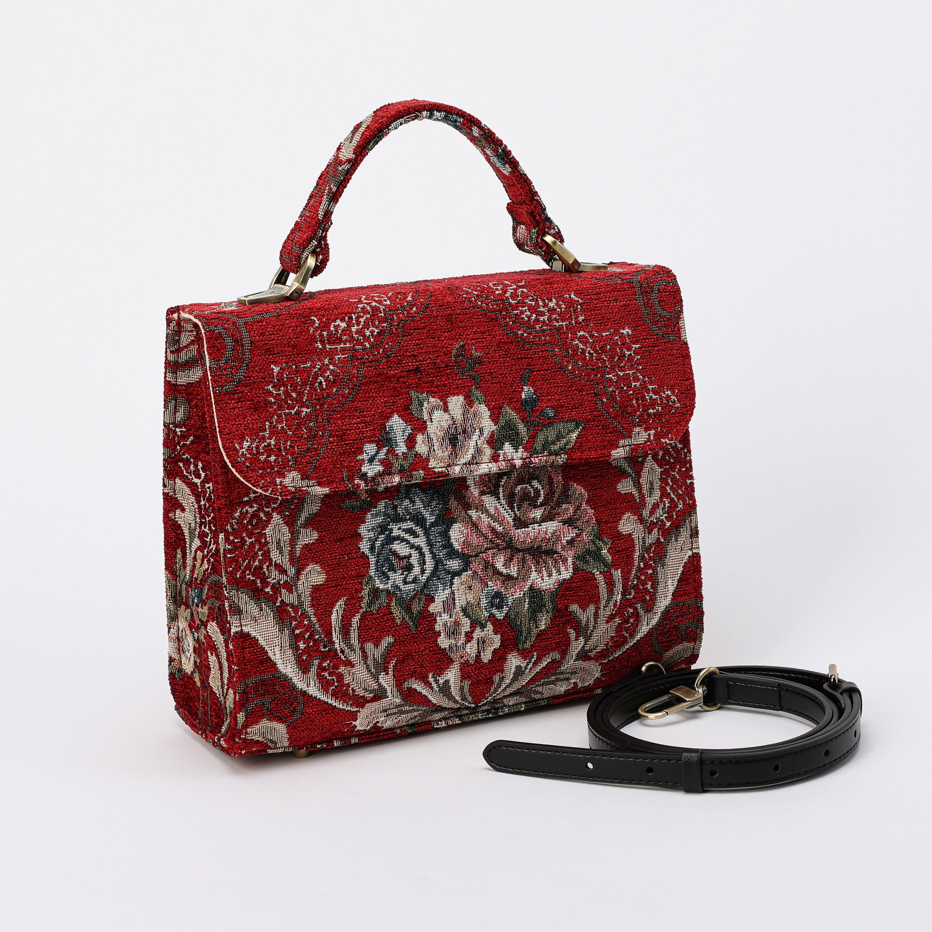 Floral Red Flap Satchel Carpetbag of America front side