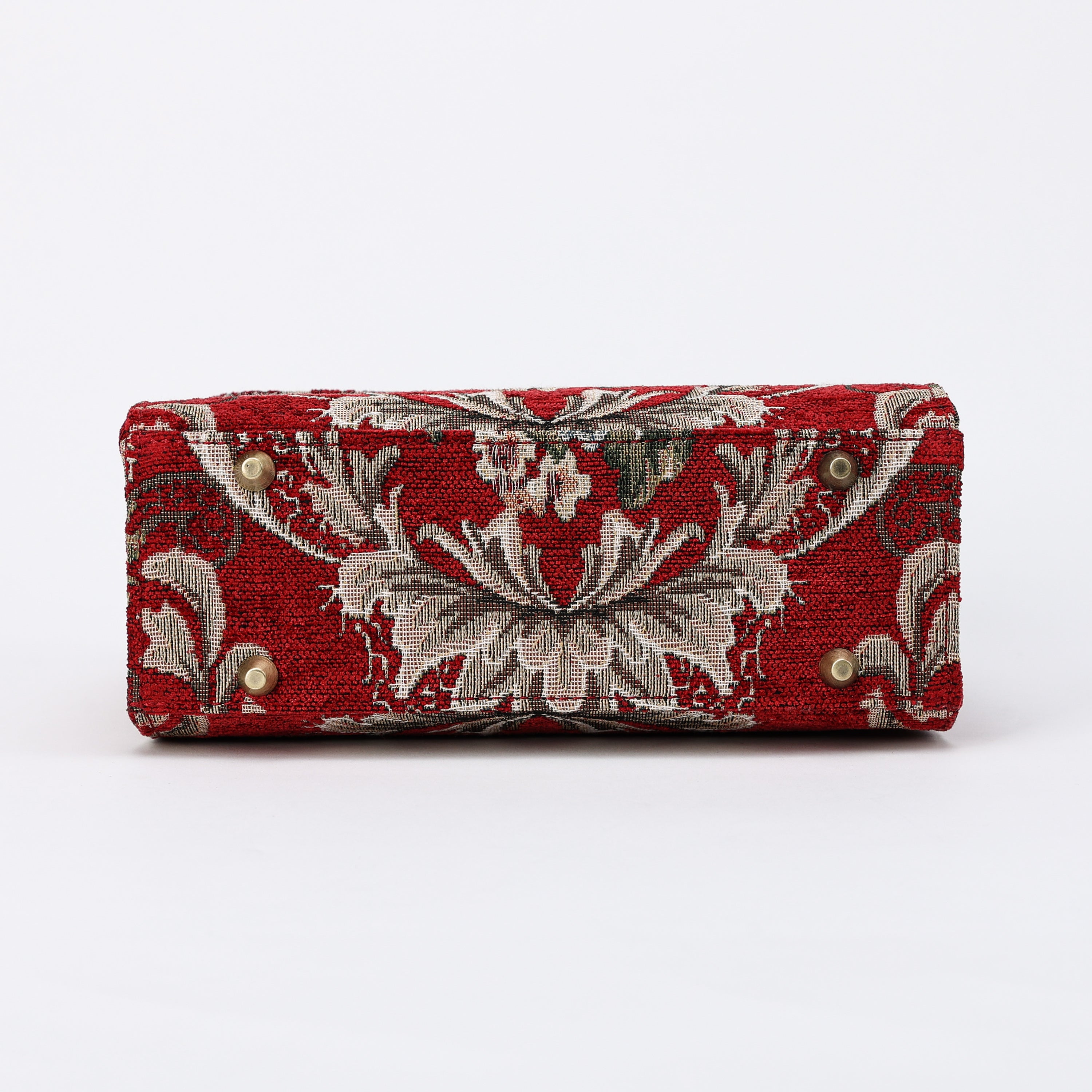 Floral Red Flap Satchel Carpetbag of America bottom