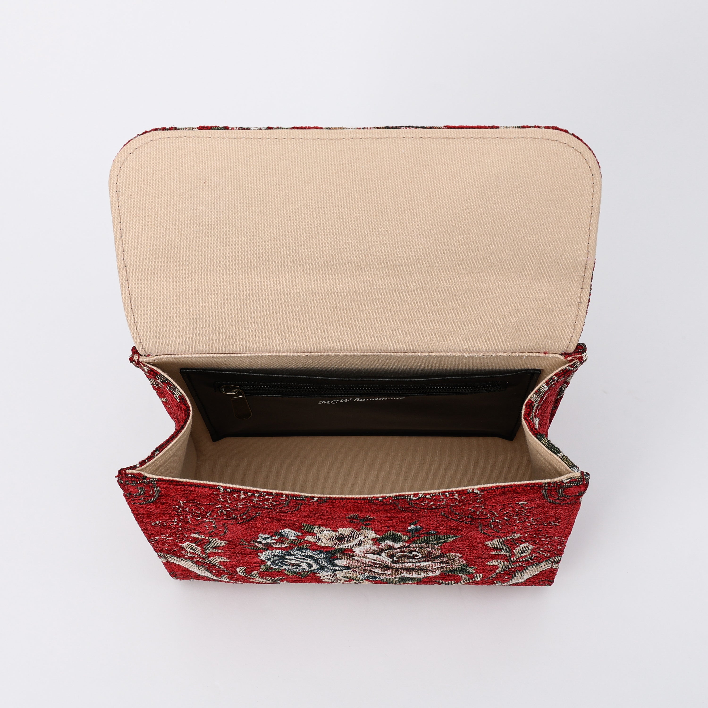 Floral Red Flap Satchel Carpetbag of America inside