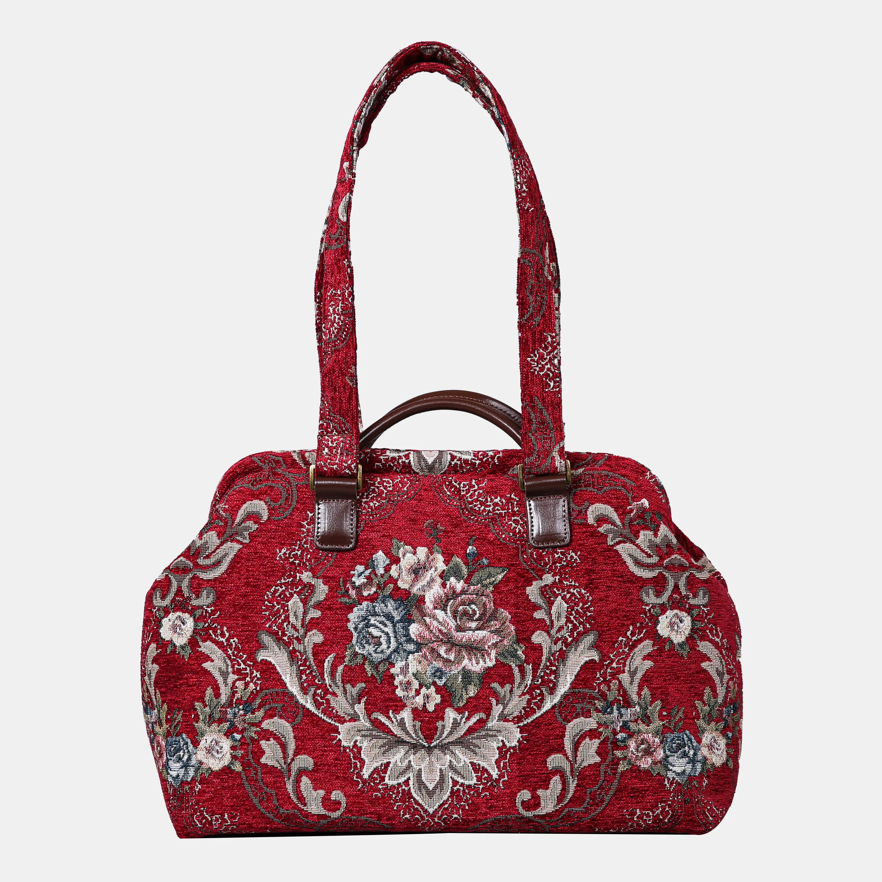 Floral Red Knitting Project Bag  of America-with shoulder strap