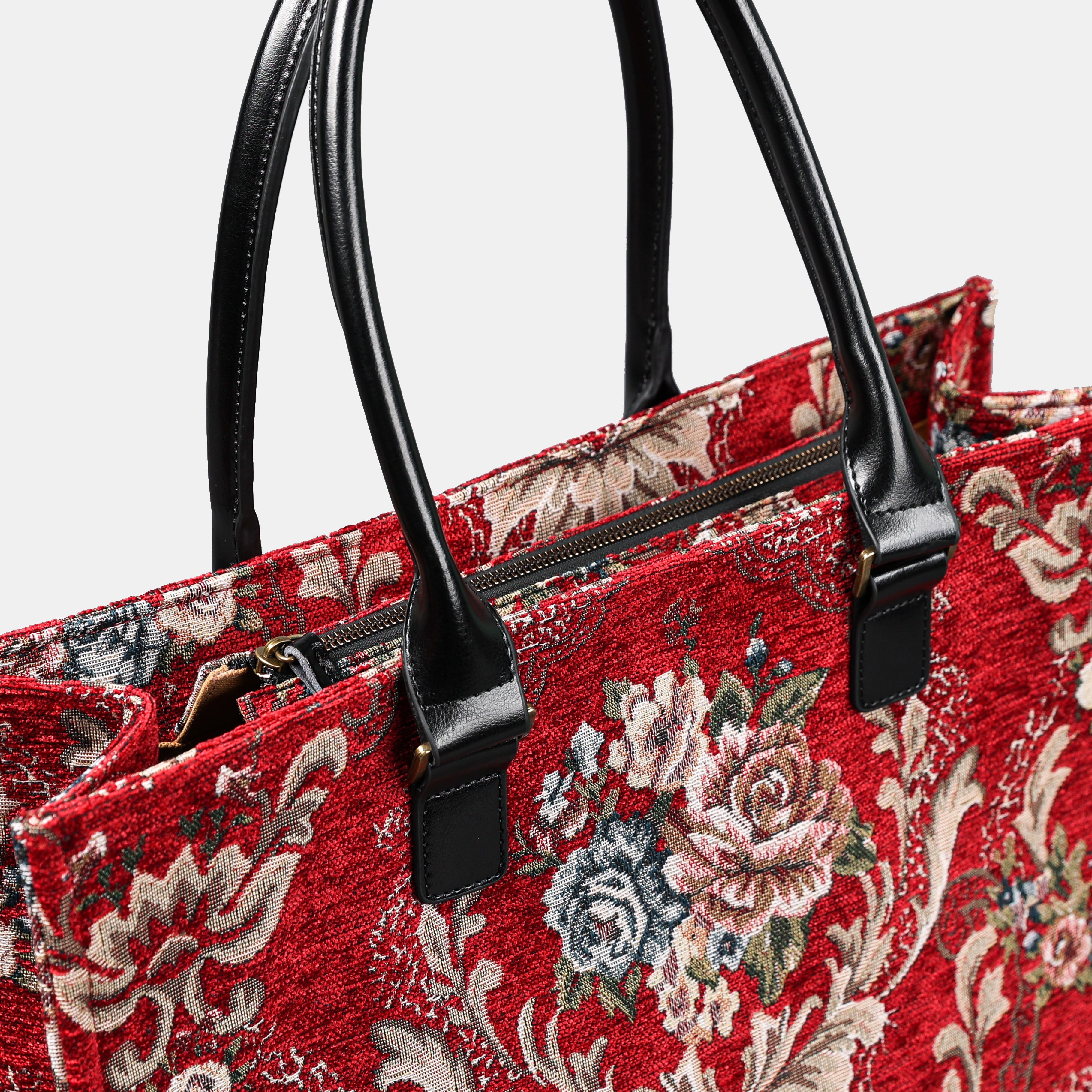 Floral Red Laptop Work Tote of America zipper