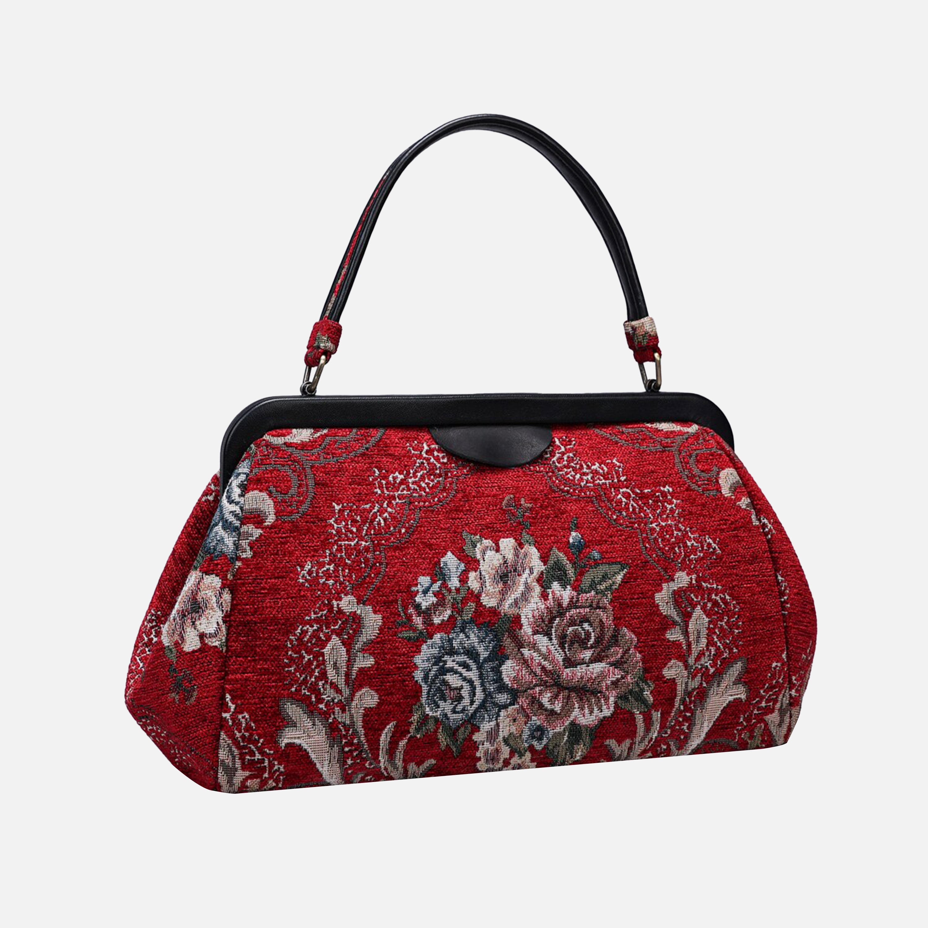 Floral Red Top Handle Purse carpet bag of America front