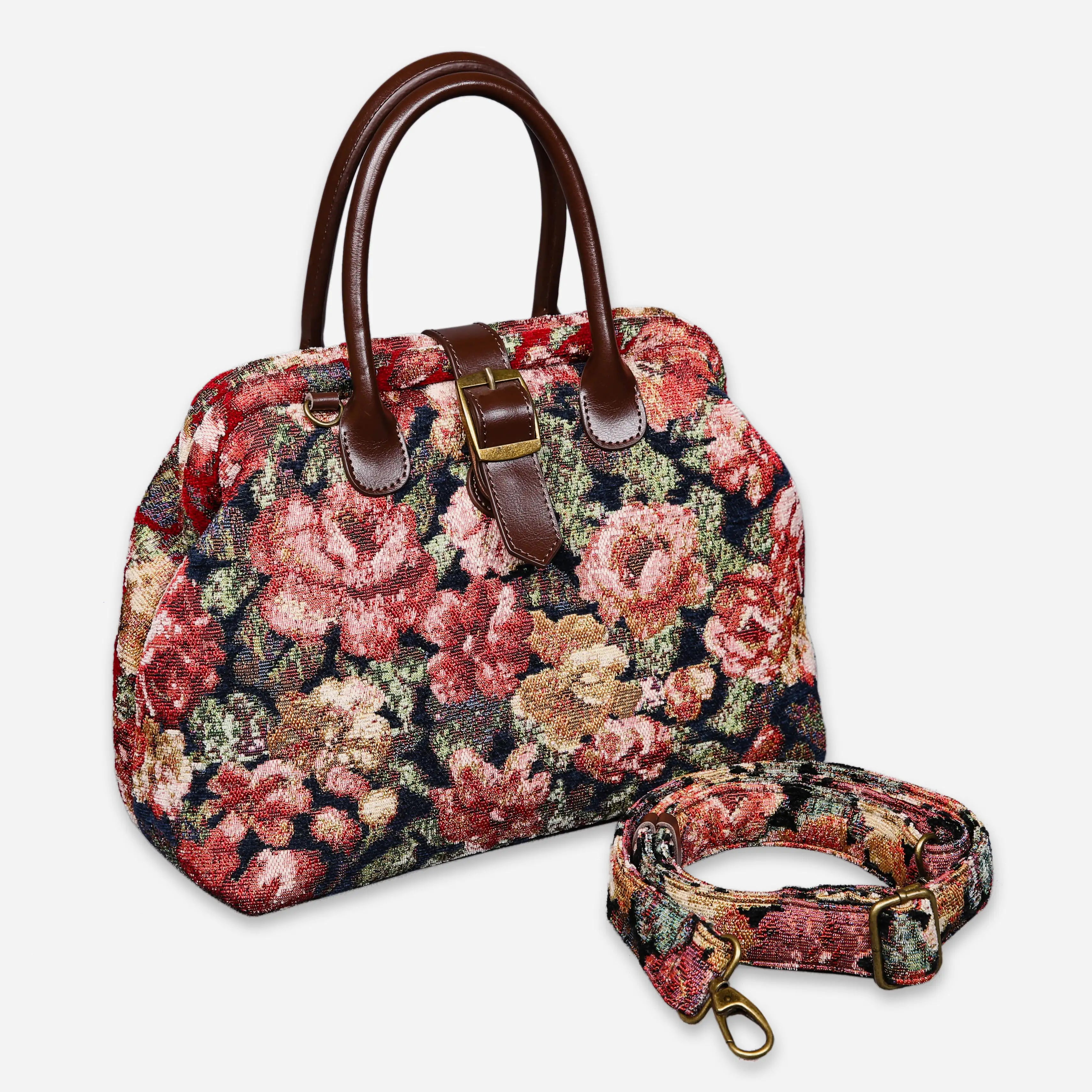 Floral Rose Carpet Handbag Purse carpet bag MCW Handmade of America with shoulder strap