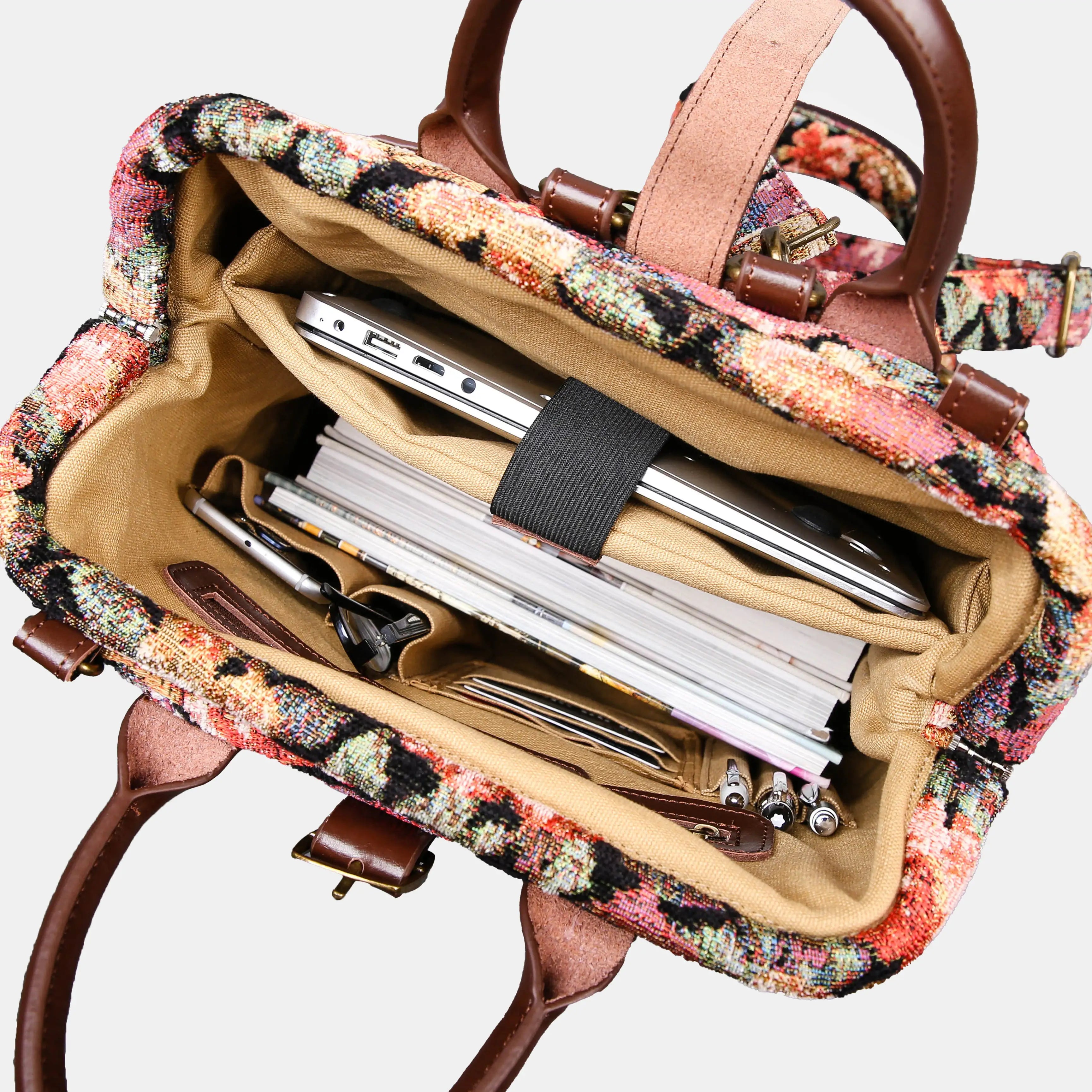 Floral Rose Carpet Laptop Backpack Carpetbag of America in use
