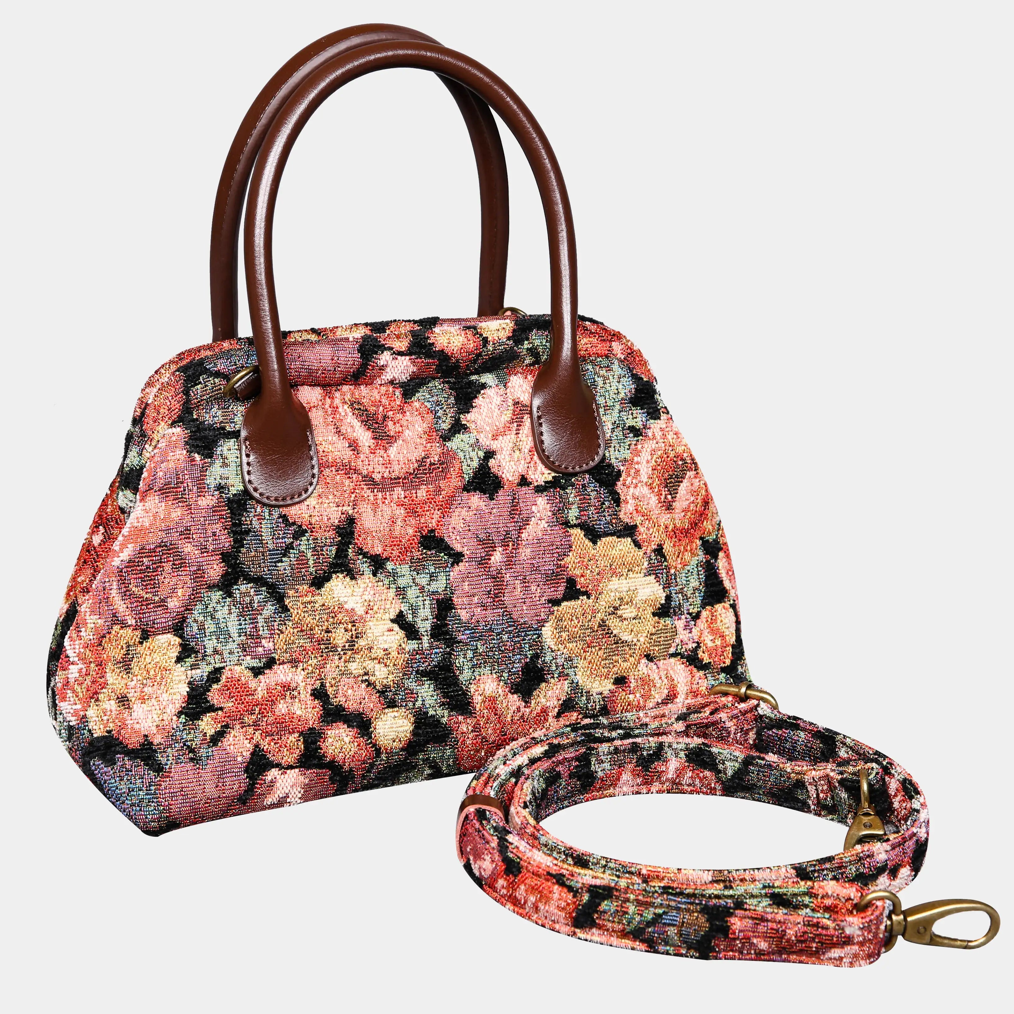 Floral Rose Carpet Satchel carpet bag MCW Handmade of America with strap