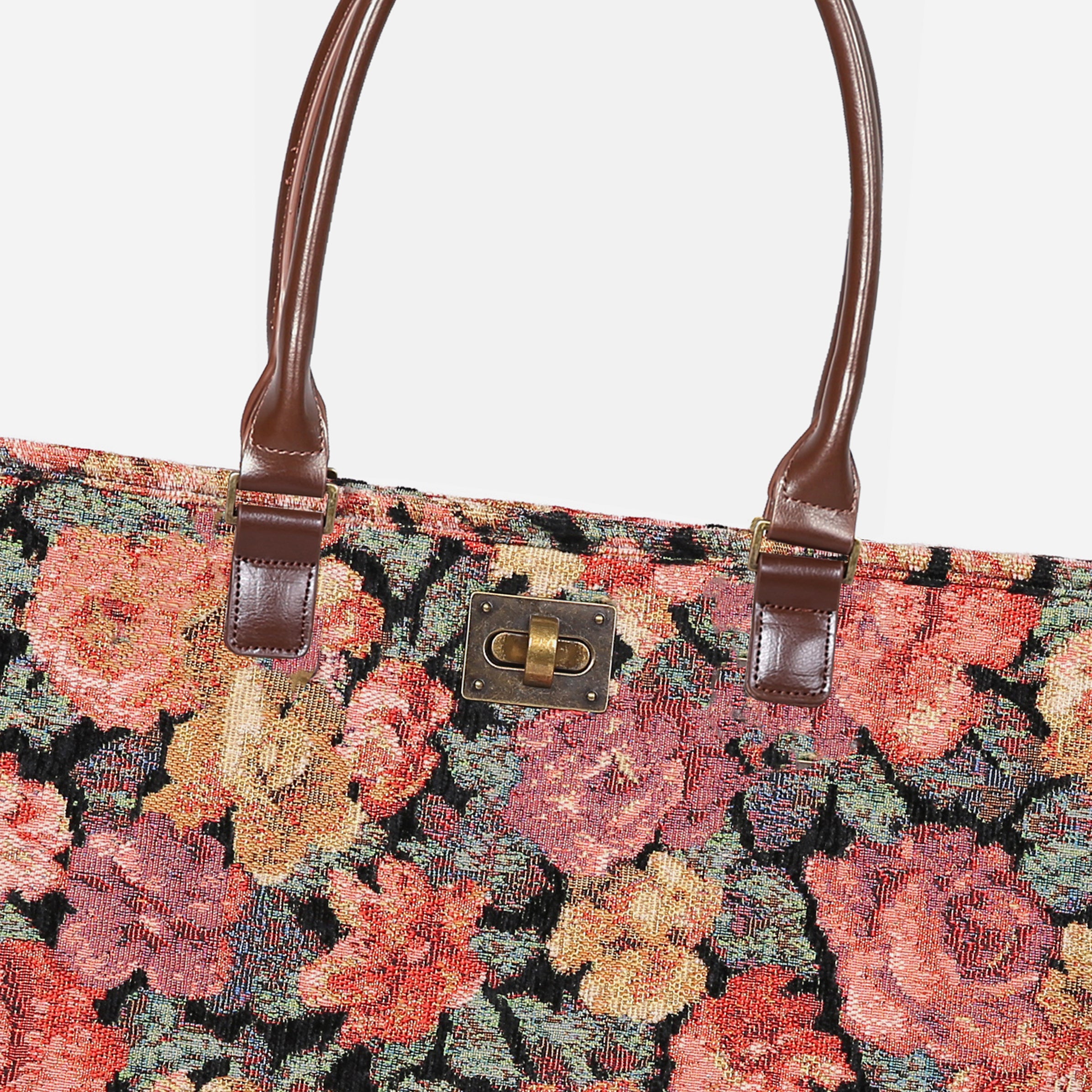 Floral Rose Carpet Tote Shopper Carpetbag of America closure