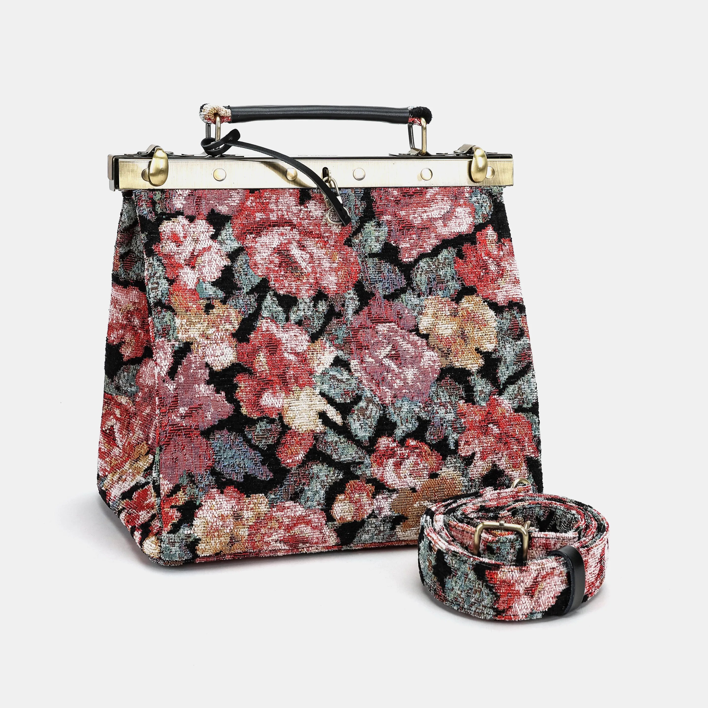 Floral Rose Cecile Carpet Purse Gladstone Bag of America with shoulder strap