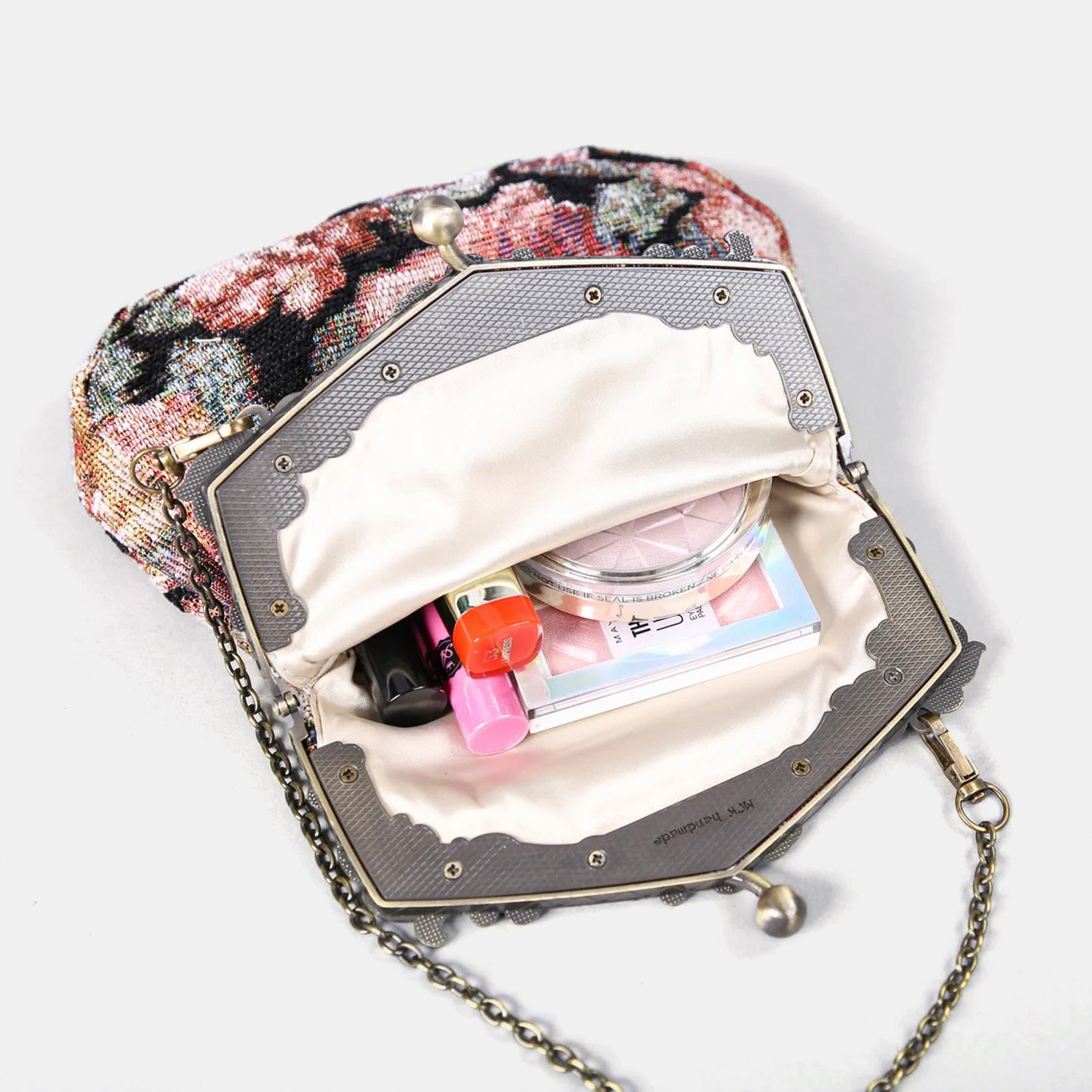 Floral Rose Chatelaine Purse Large carpet bag of America in use