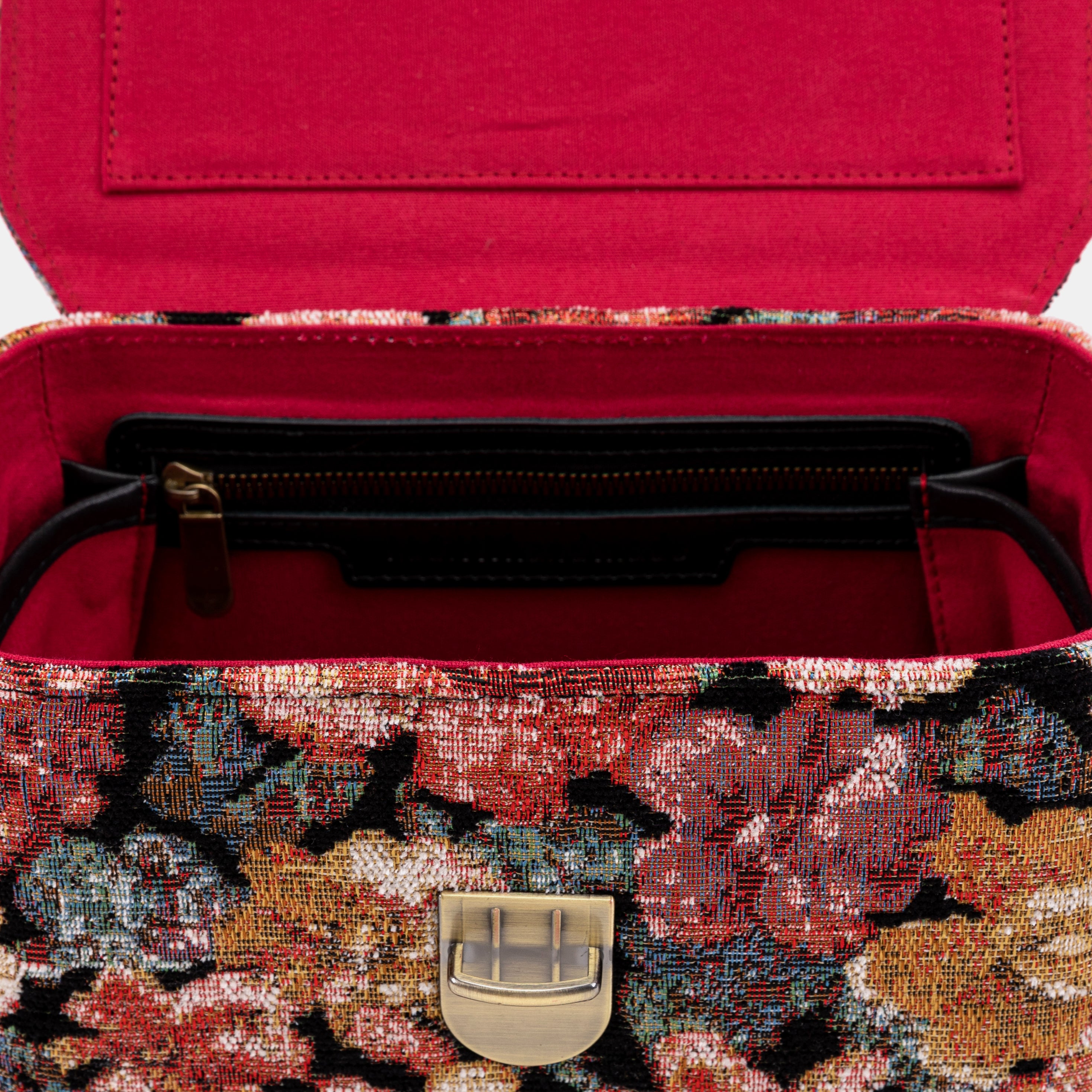 Floral Rose Clara Medium Train Case Purse of America inside zipper