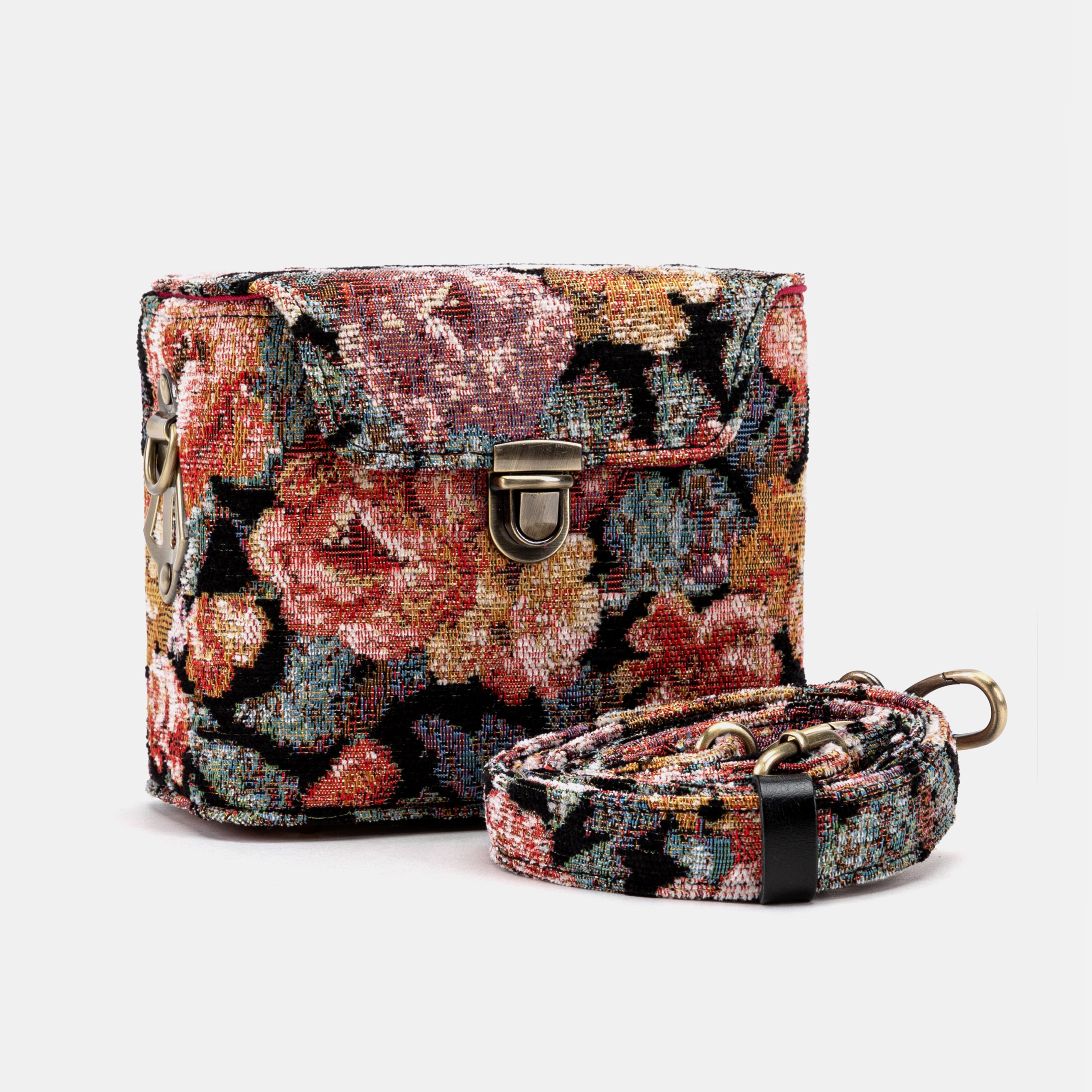 Floral Rose Emma Small Train Case Crossbody of America with shoulder strap