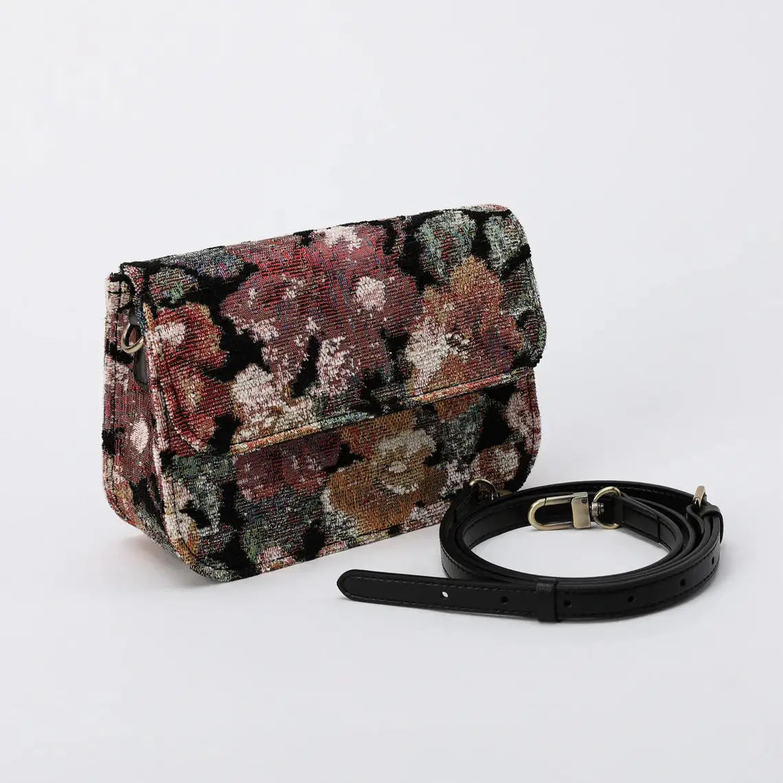 Floral Rose Flap Crossbody Bag carpet bag of America with shoulder strap