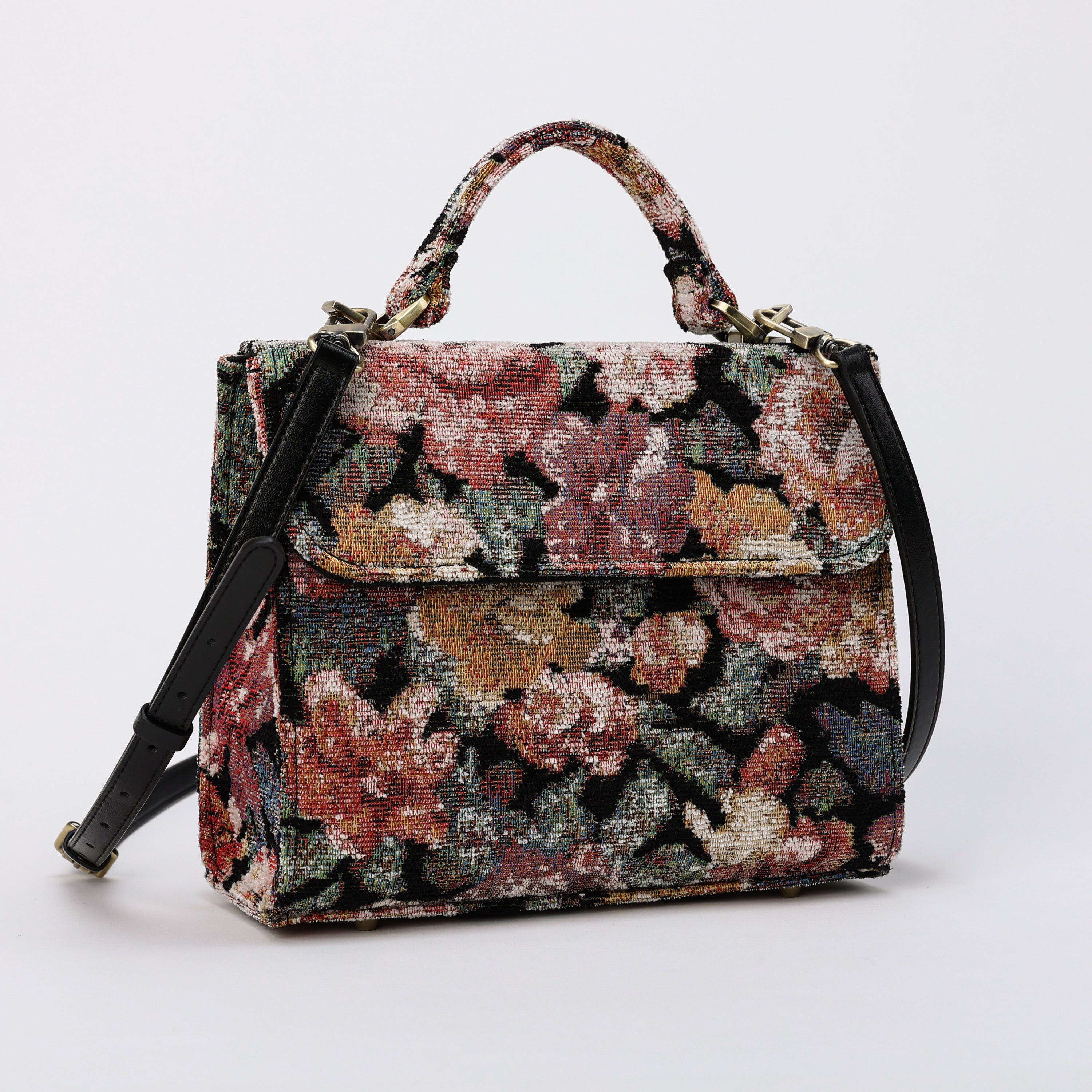 Floral Rose Flap Satchel Carpetbag of America with shoulder strap