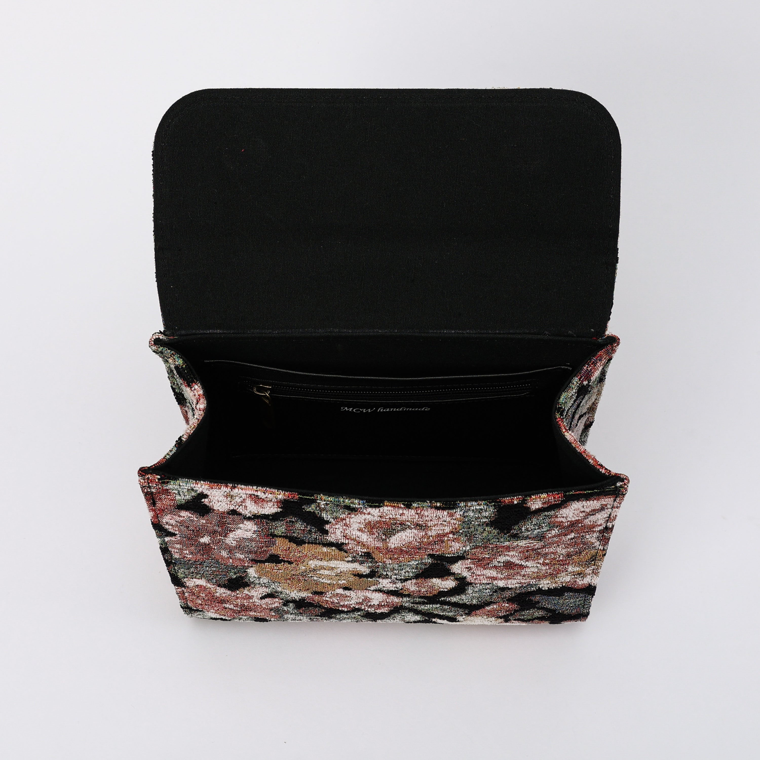 Floral Rose Flap Satchel Carpetbag of America inside